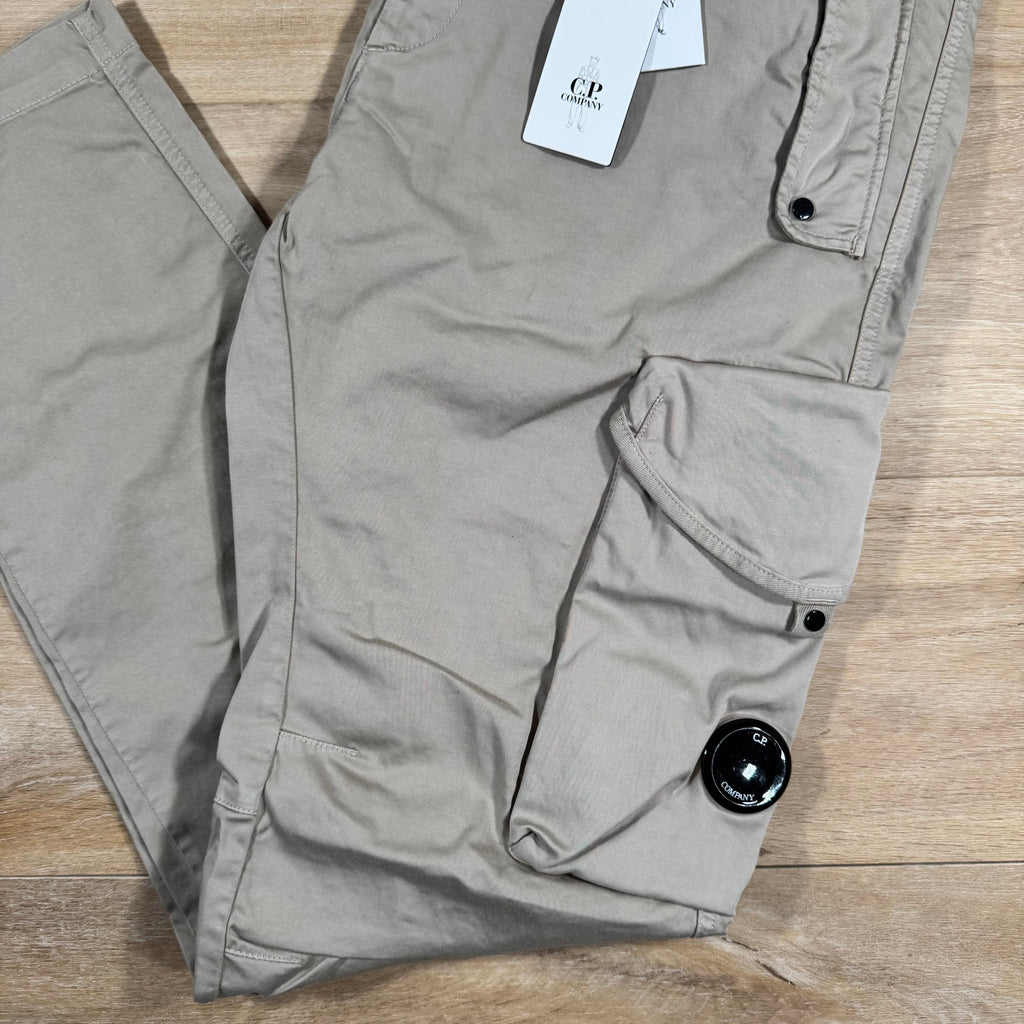 CP Company Stretch Sateen Utility Cargo Lens Pants in Vintage Khaki Ironleague