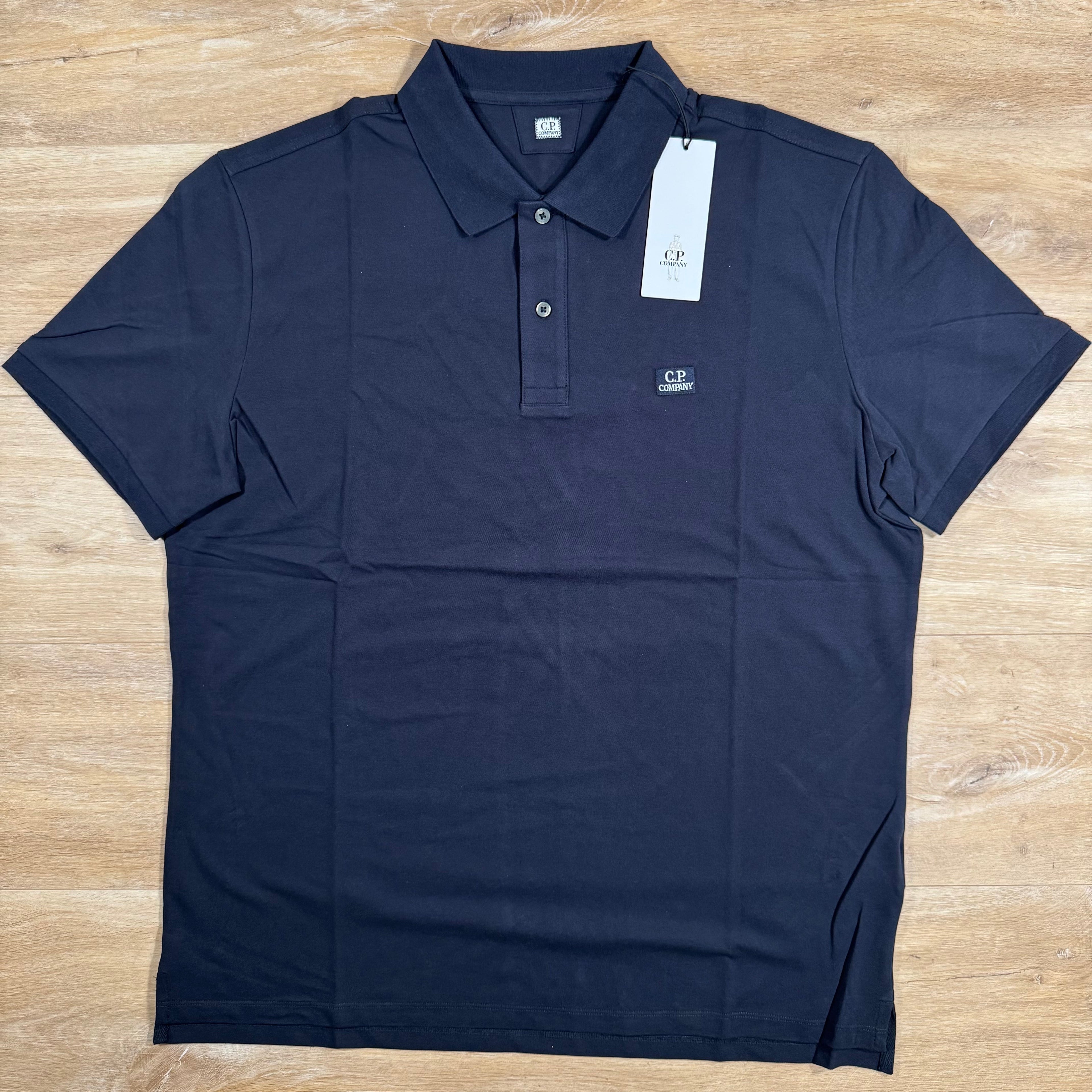 CP Company Stretch Piquet Logo Polo Shirt in Black Sand Ironleague