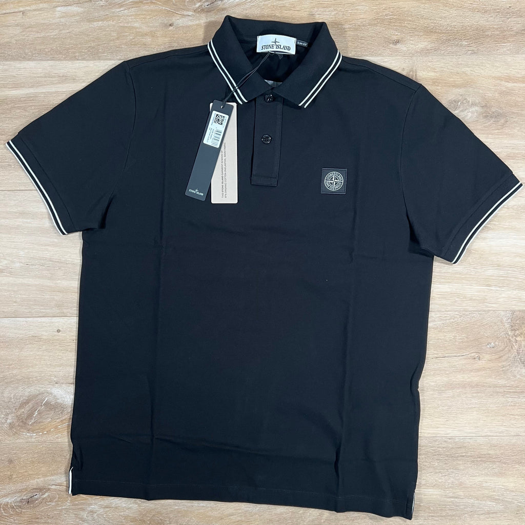 Stone Island Organic Cotton Pique Polo Shirt in Black Ironleague
