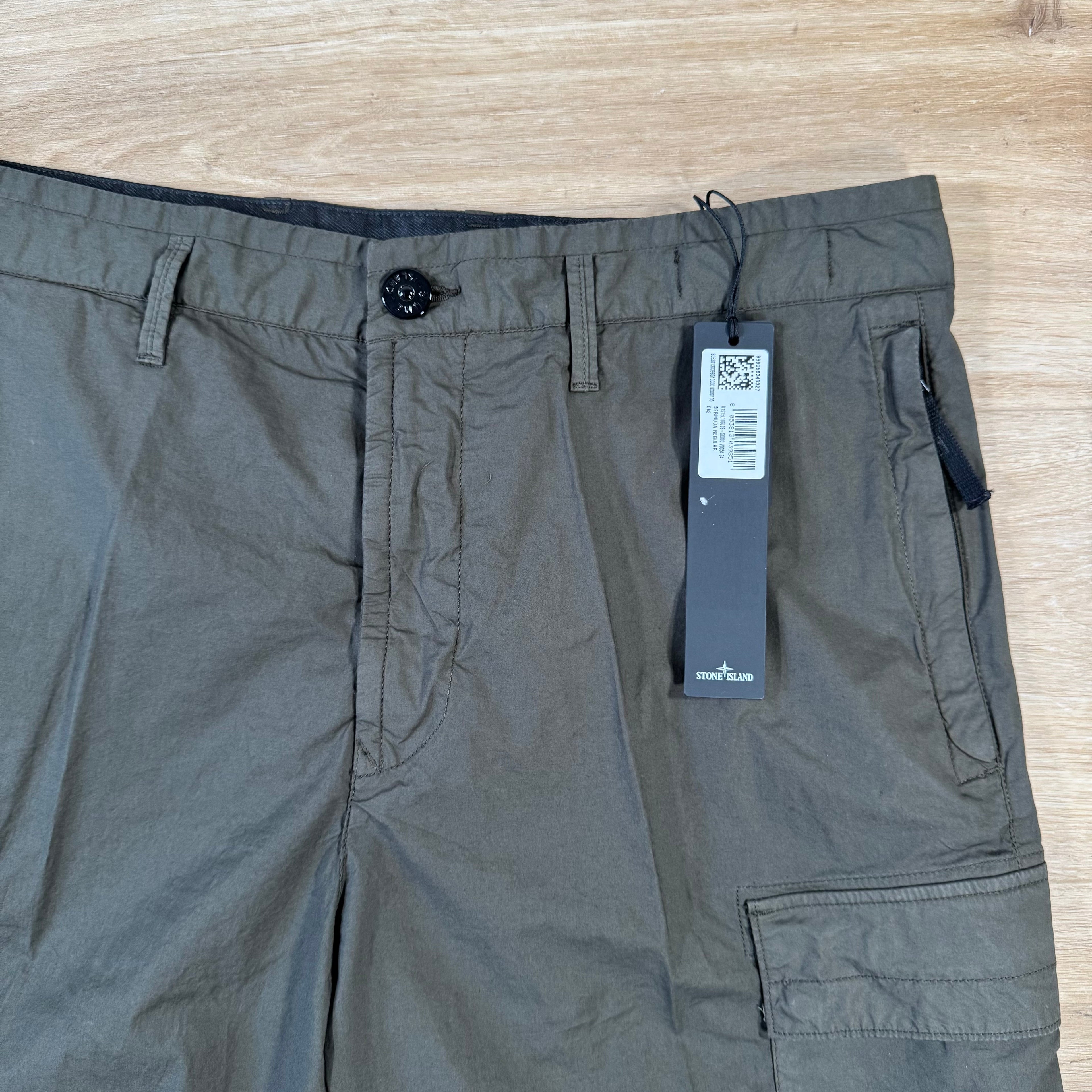 Stone Island Stretch Tela Cargo Bermuda Shorts in Military Green Ironleague