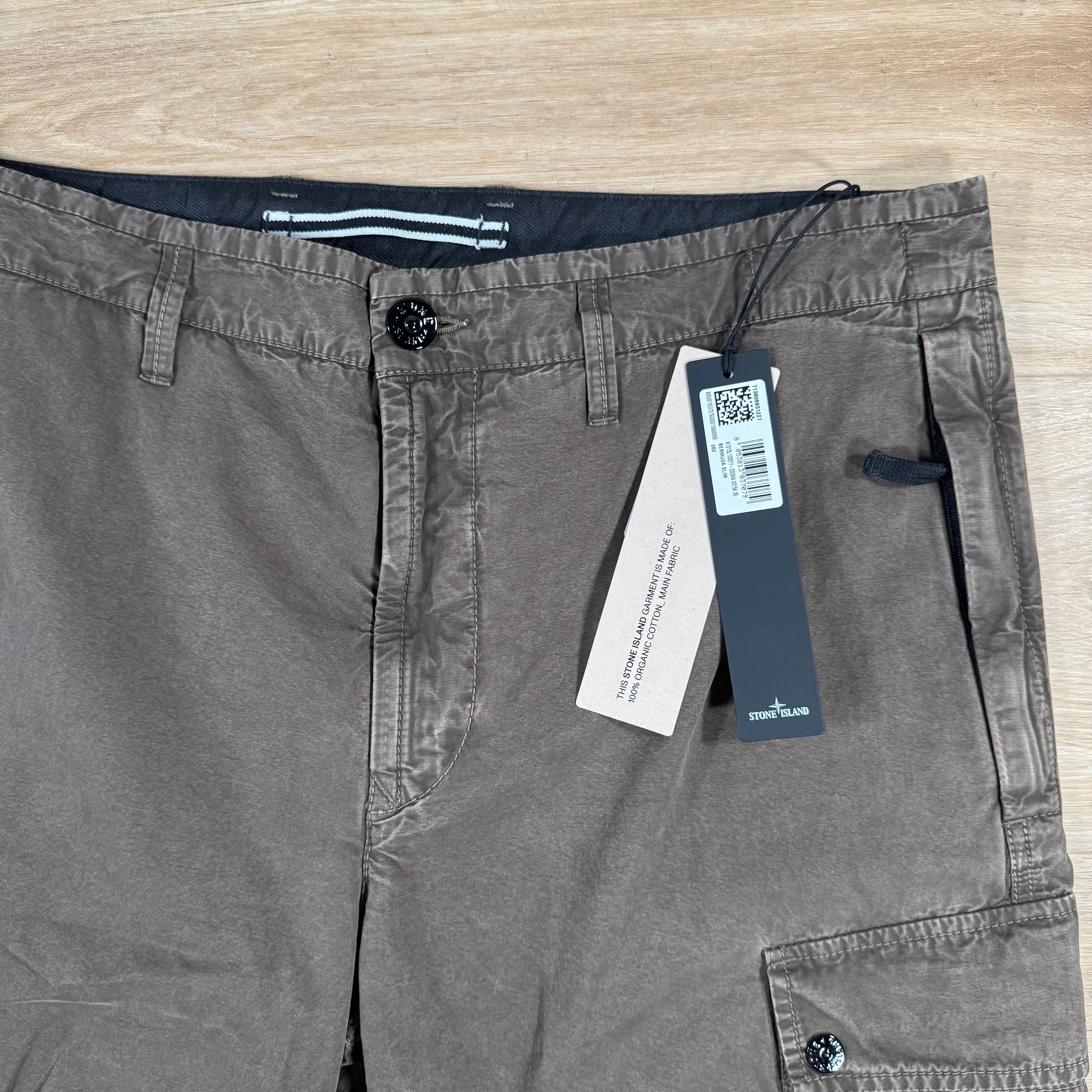 Stone Island Brushed Cotton Cargo Bermuda Shorts in Military Green Ironleague