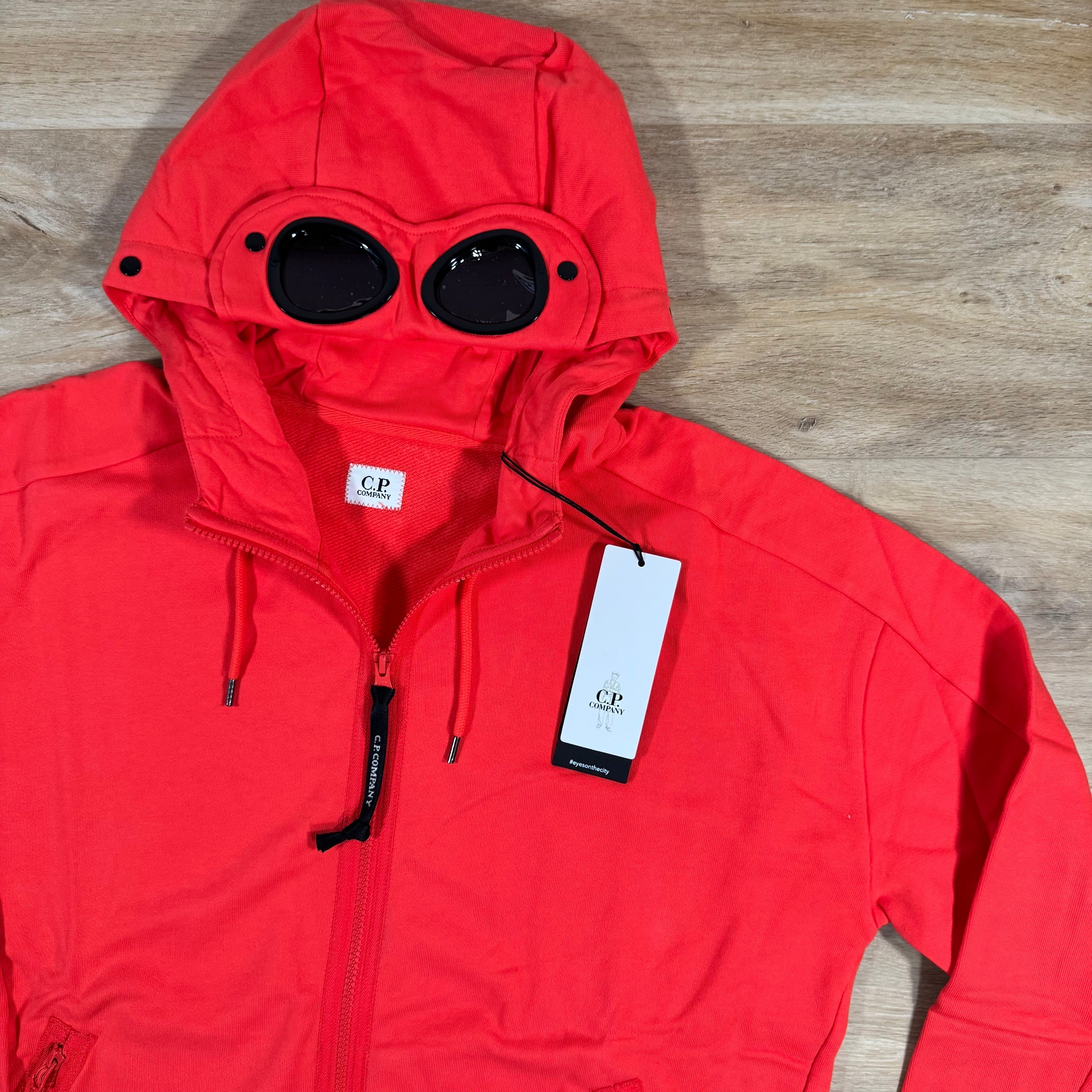 CP Company Diagonal Raised Fleece Goggle Hoodie in Poinciana Orange Ironleague