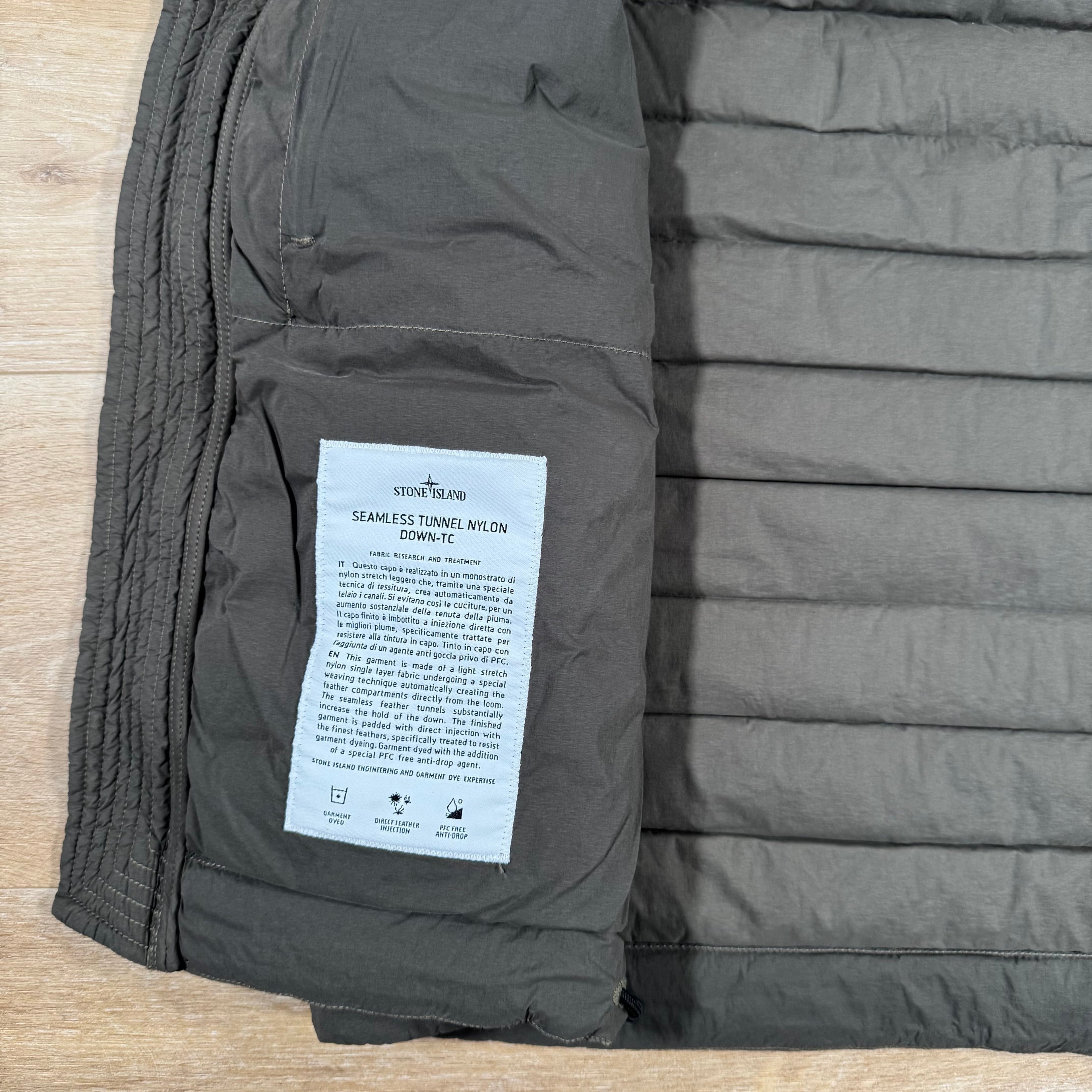 Stone Island Seamless Tunnel Nylon Down-TC Vest in Military Green Ironleague