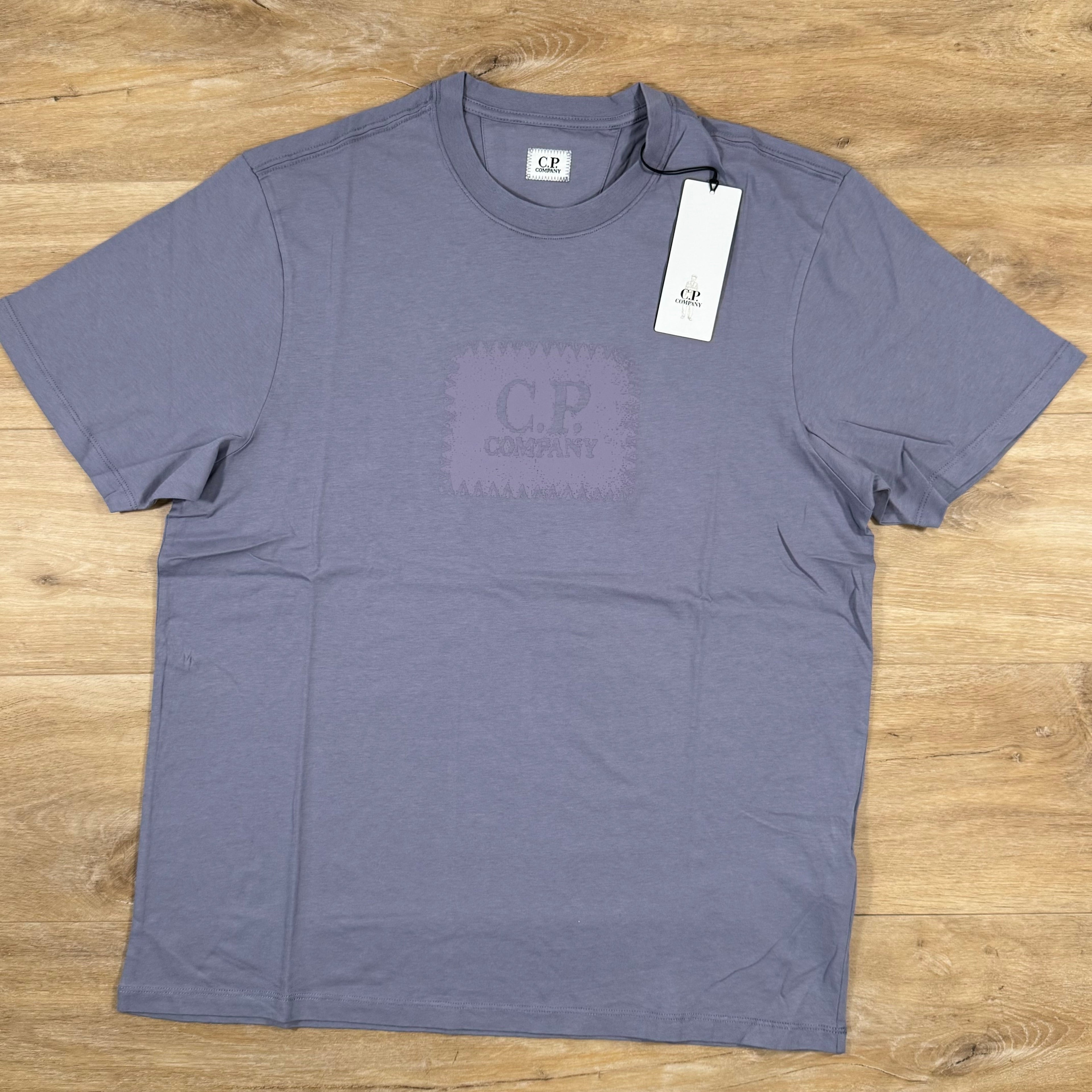 CP Company Stitch Block Logo T-Shirt in Lavender Violet Ironleague