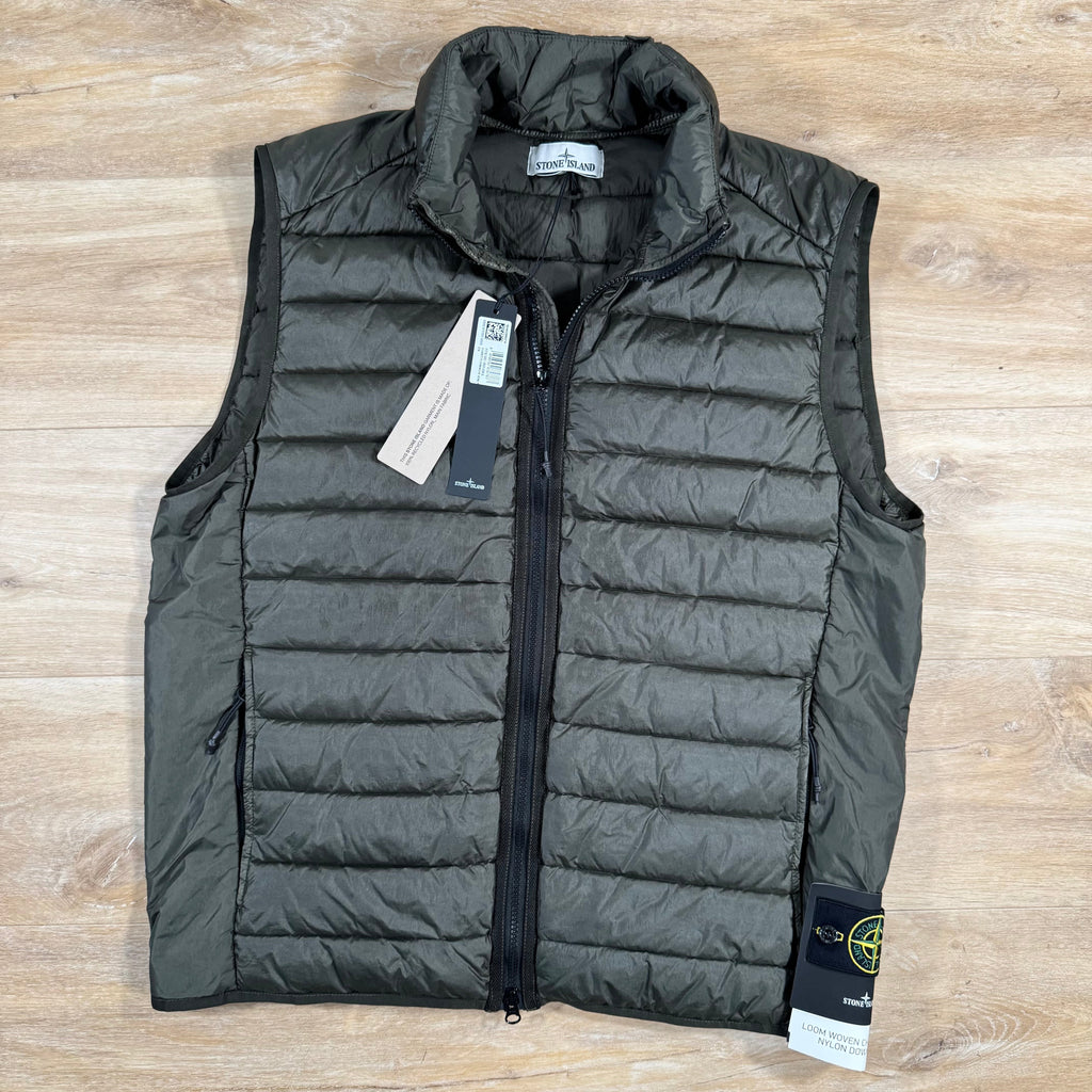 Stone Island Nylon Down-TC Vest in Military Green Ironleague