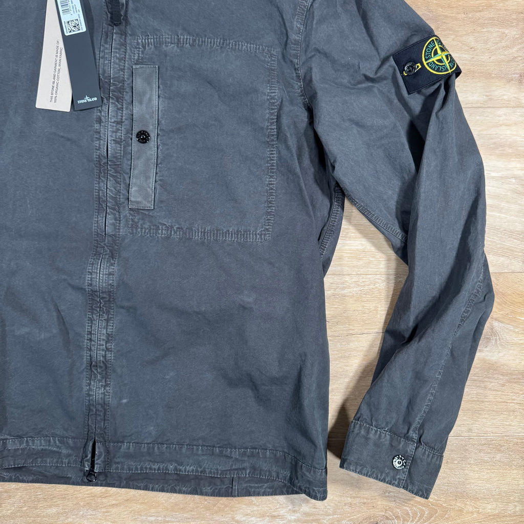 Stone Island Brushed Canvas Old Treatment Overshirt in Charcoal Grey Ironleague