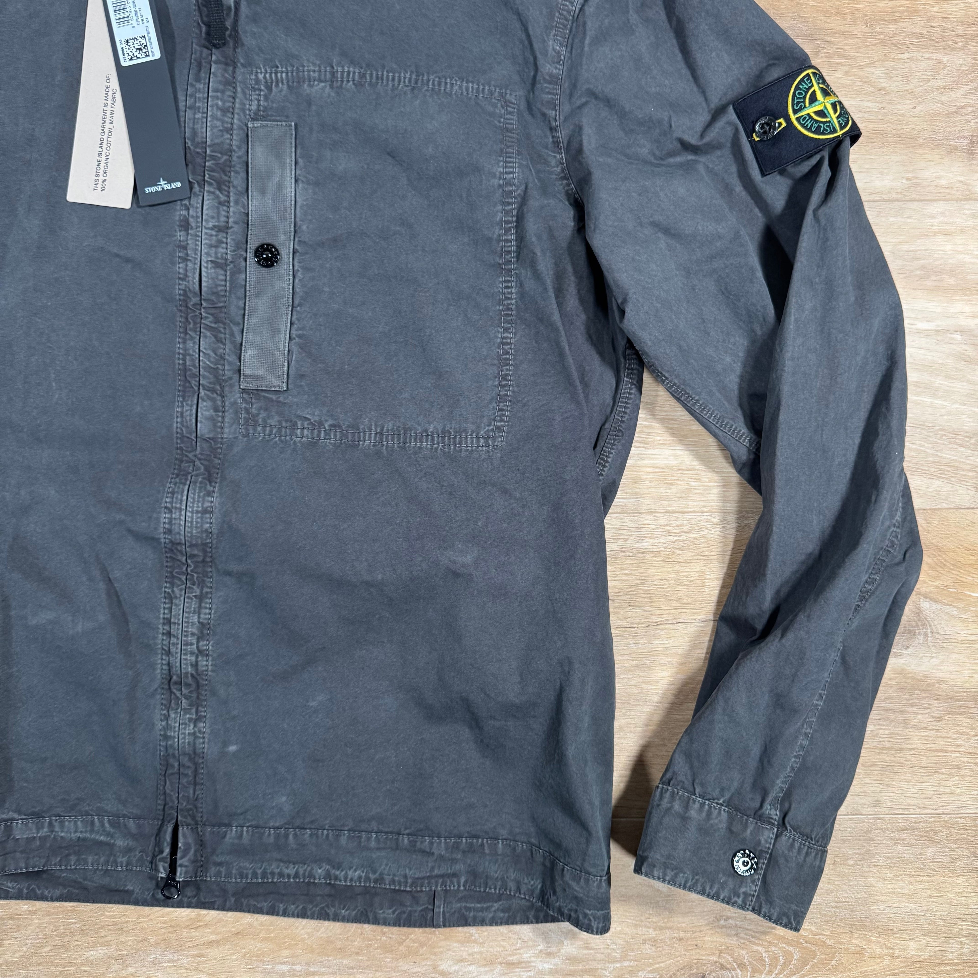 Stone Island Brushed Canvas Old Treatment Overshirt in Charcoal Grey Ironleague