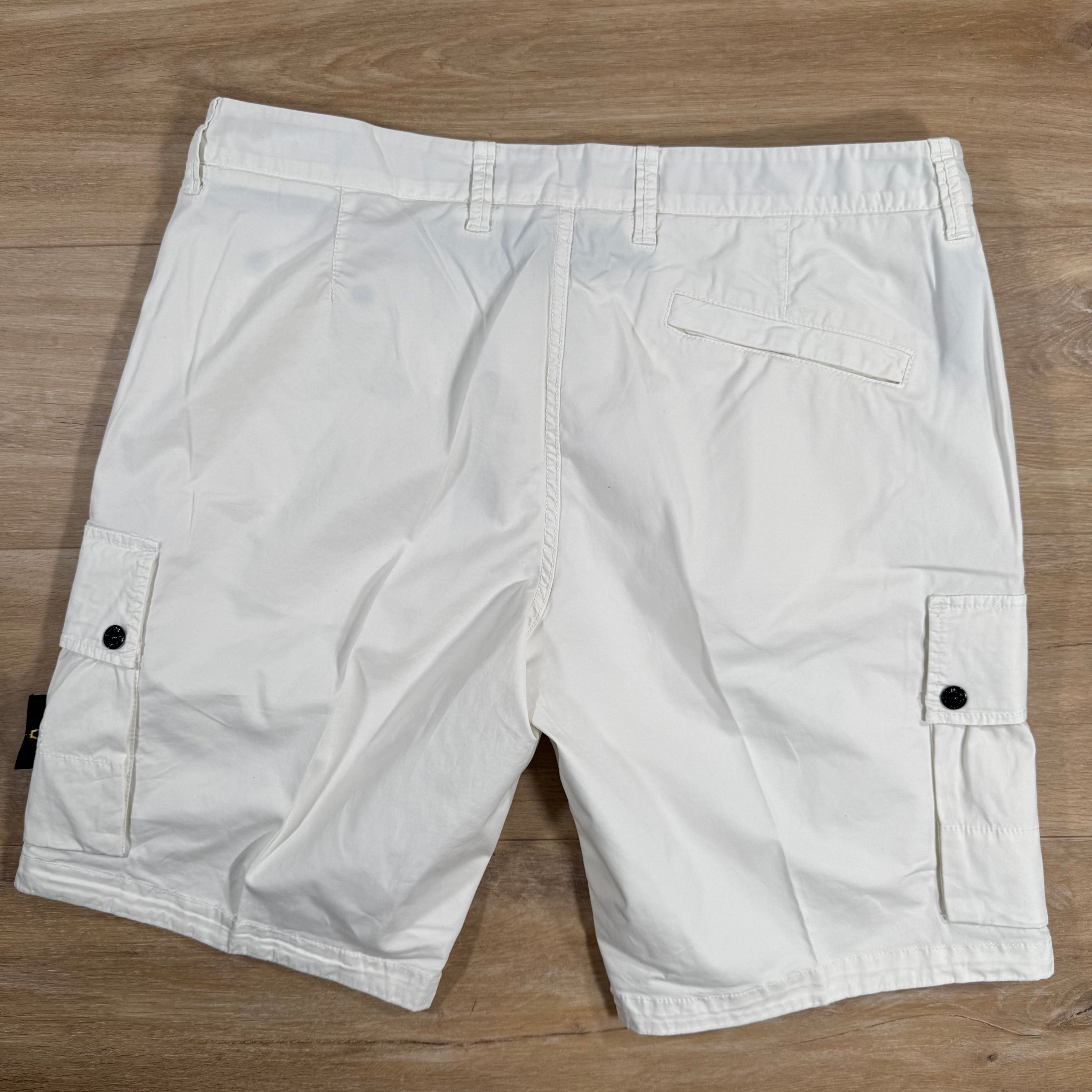 Stone Island Supima Twill Stretch-TC Cargo Bermuda Shorts in Ivory Ironleague