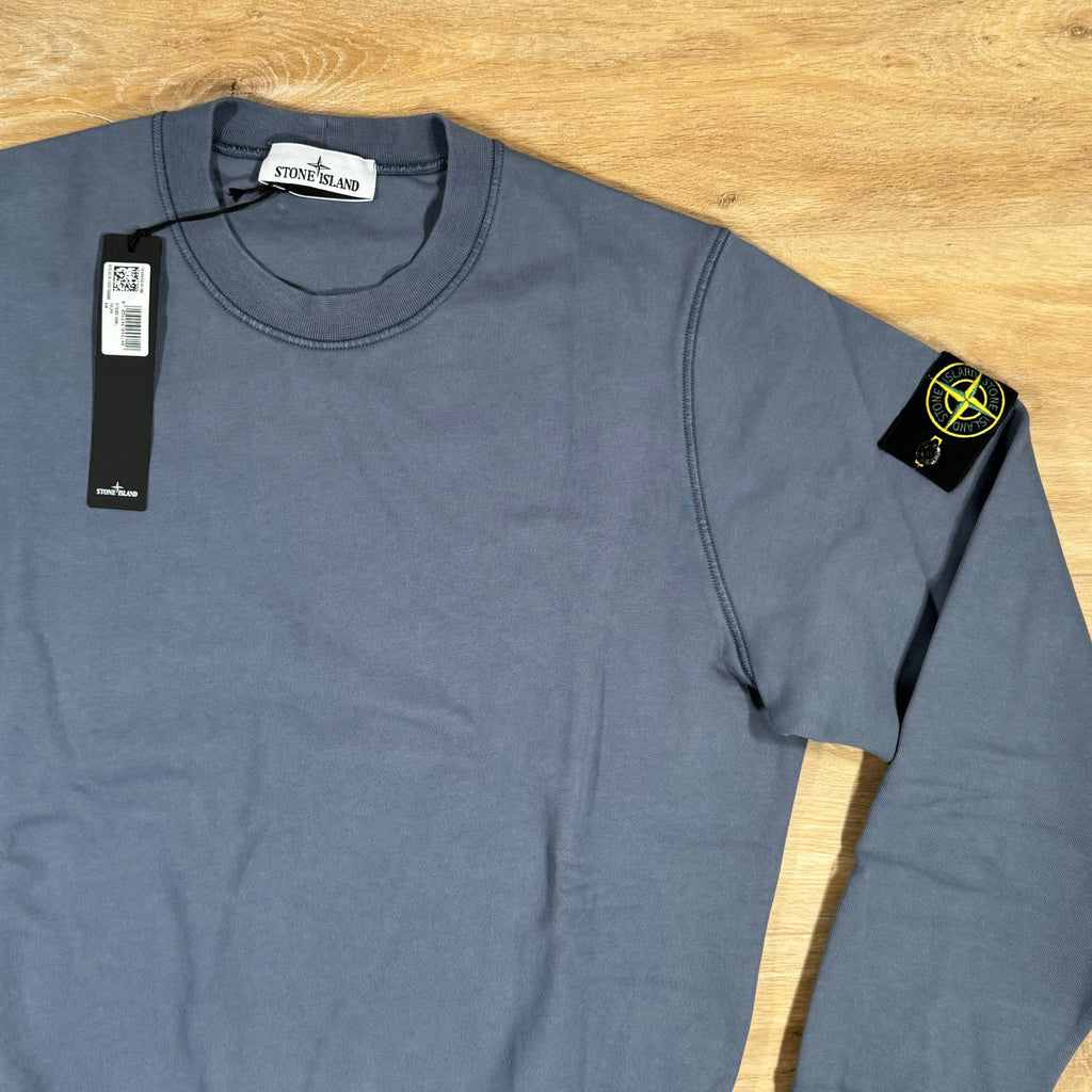 Stone Island Garment Dyed Crewneck Sweatshirt in Mid Blue Ironleague