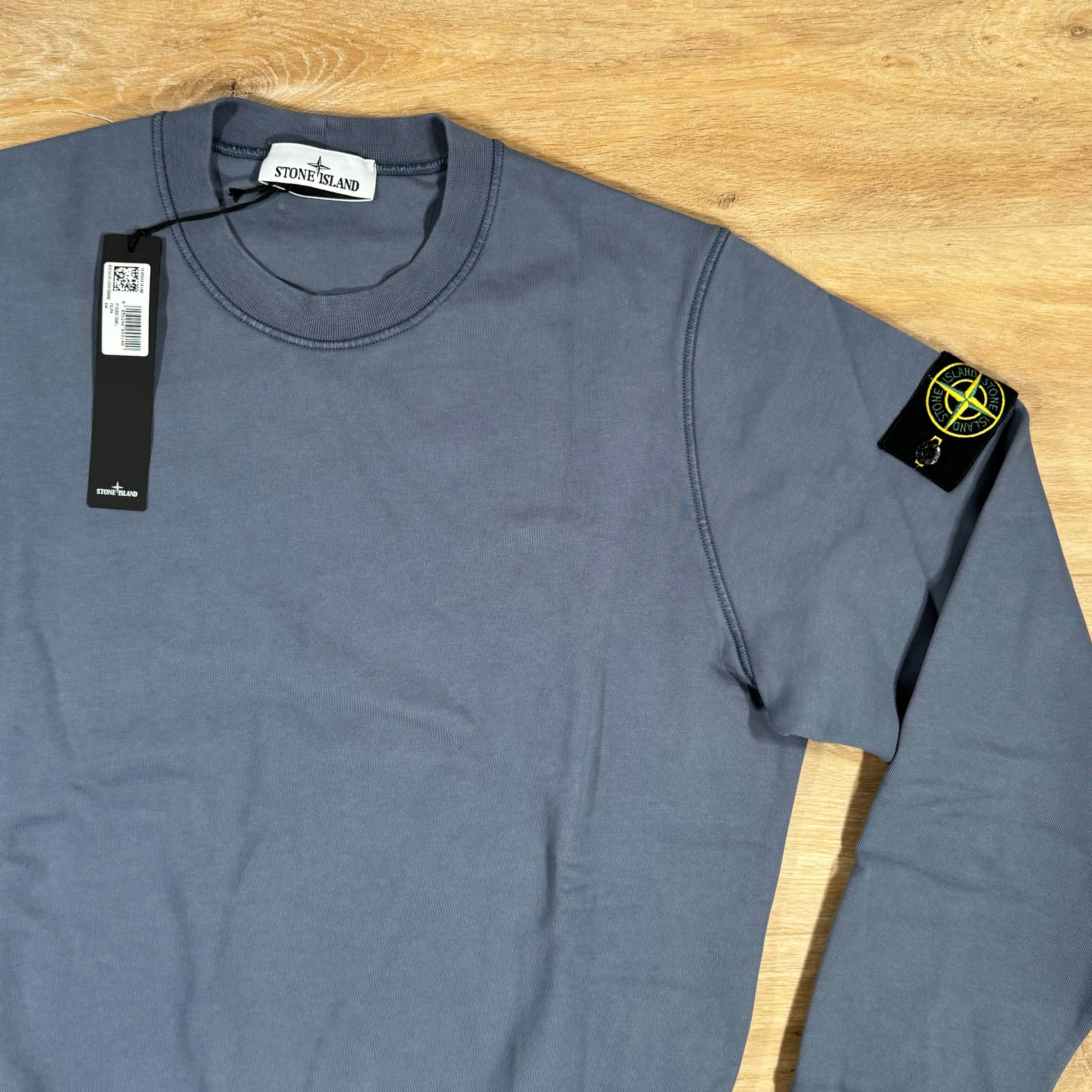 Stone Island Garment Dyed Crewneck Sweatshirt in Mid Blue Ironleague