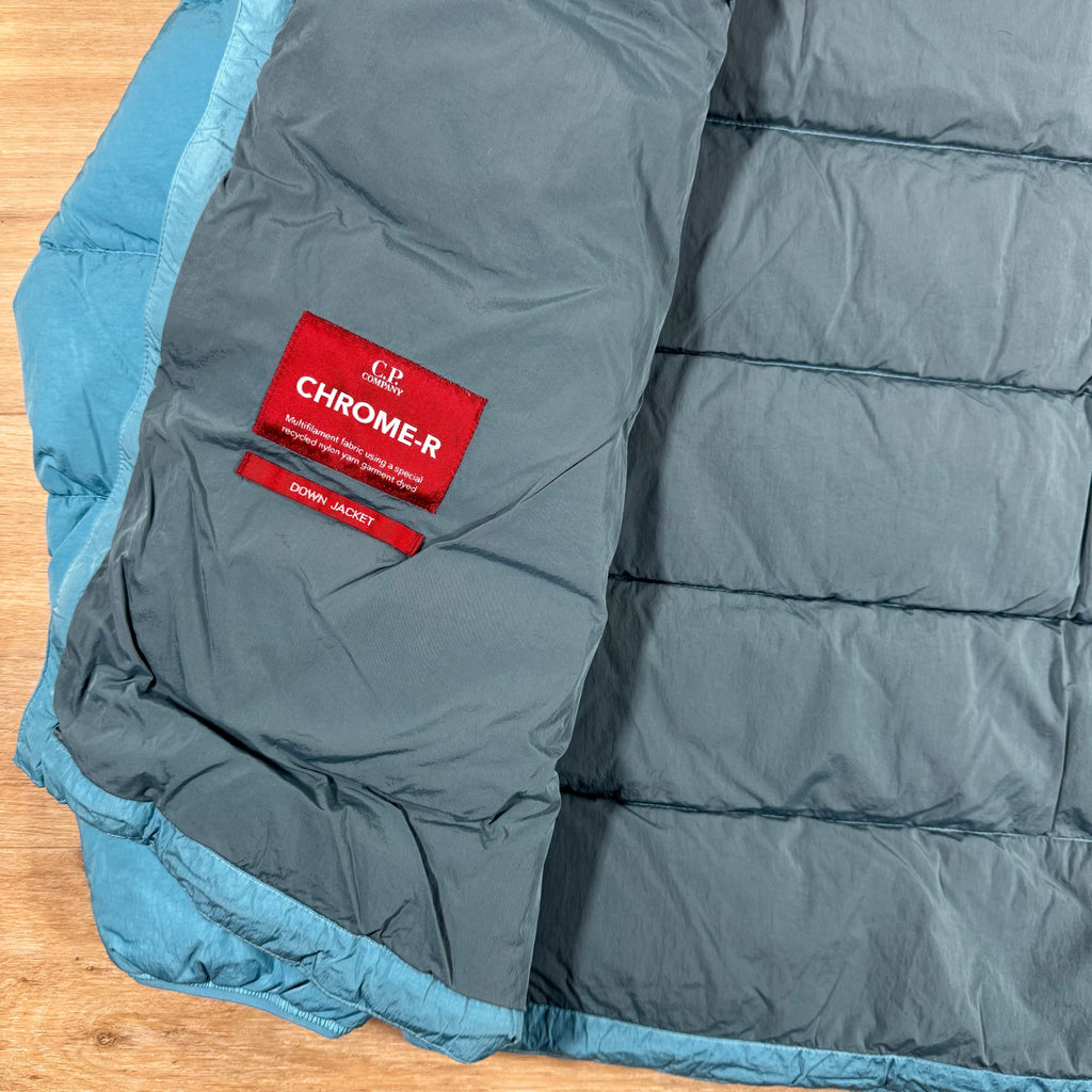 CP Company Chrome-R Goggle Down Jacket in Aegean Blue Ironleague