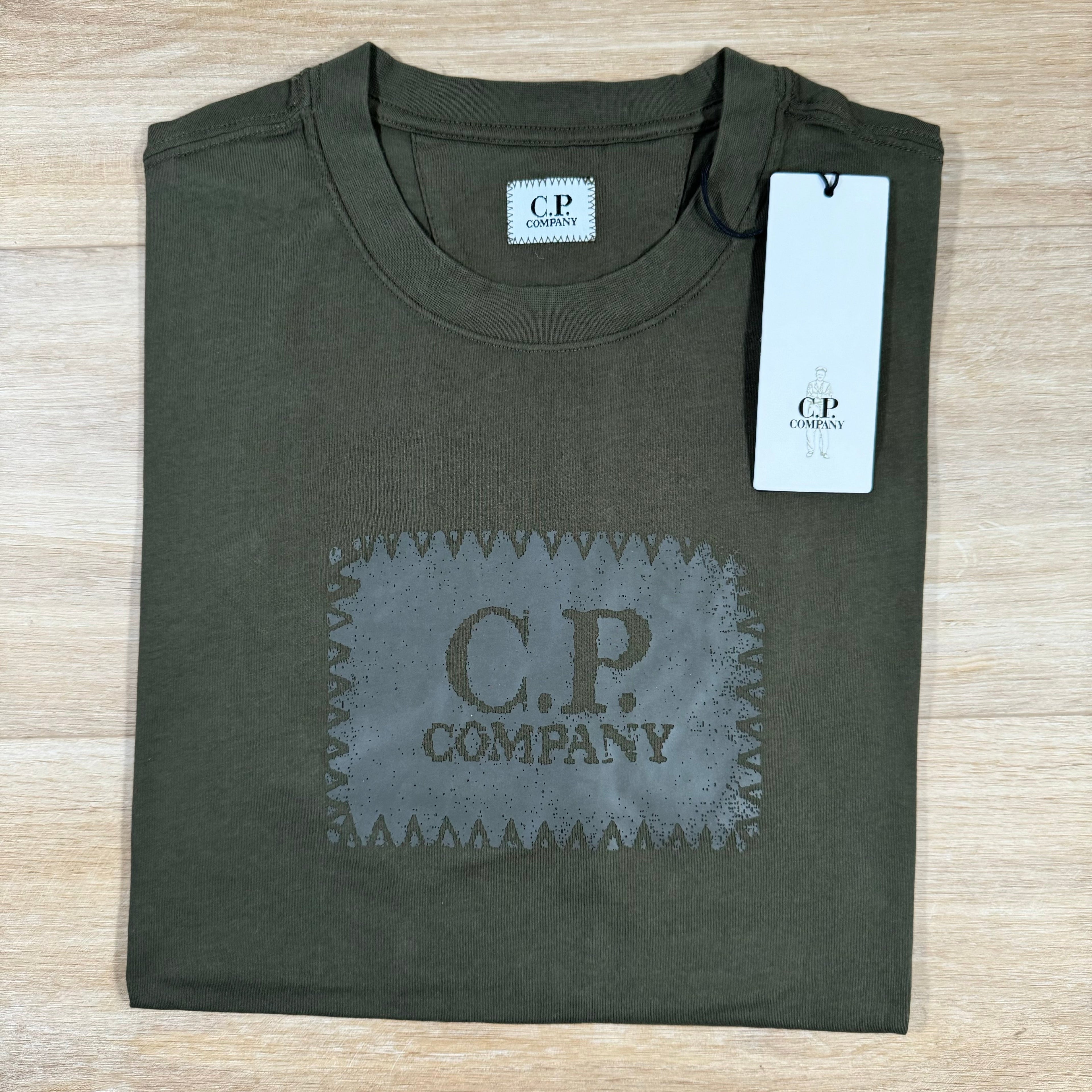 CP Company Stitch Block Logo T-Shirt in Ivy Green Ironleague