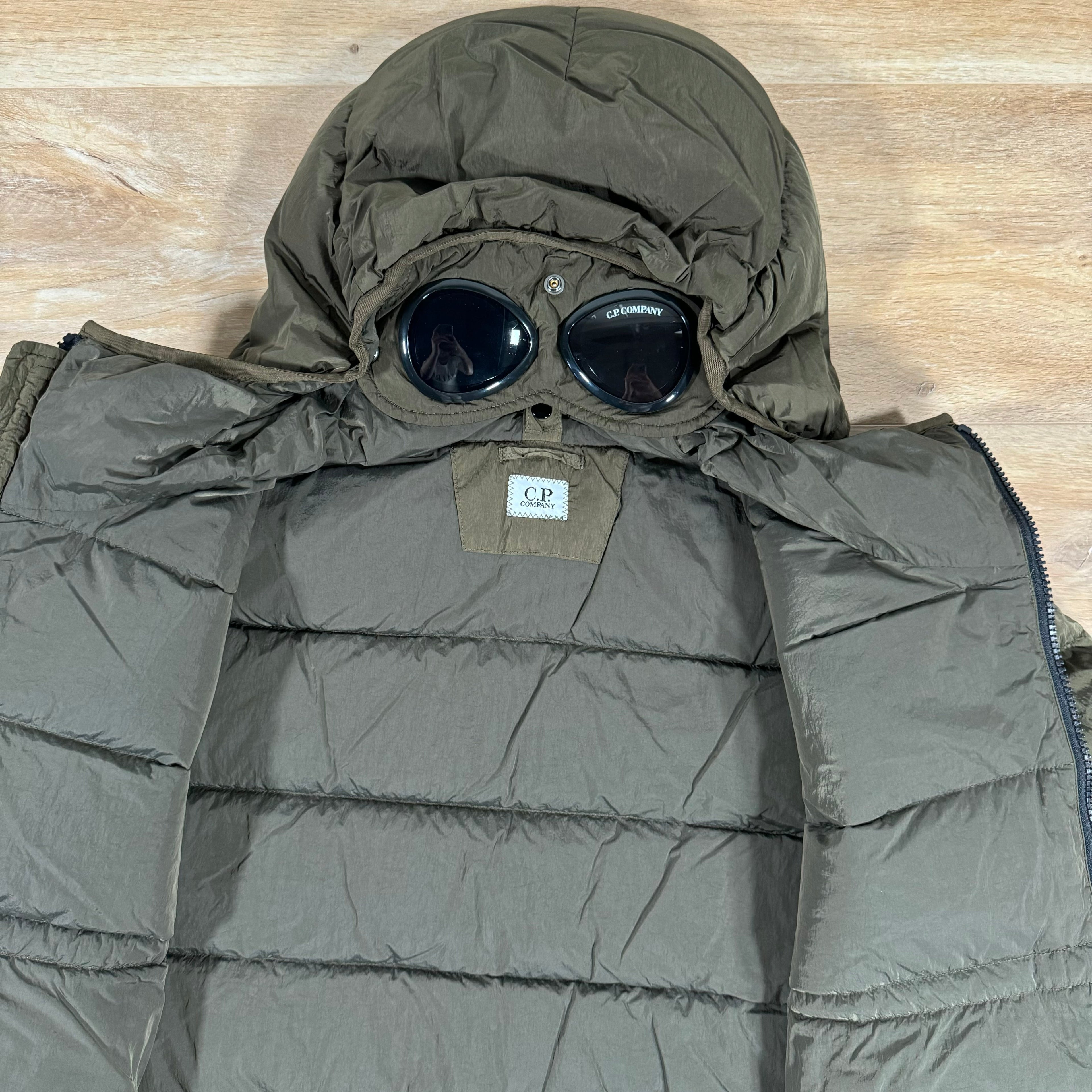 CP Company Chrome-R Goggle Down Jacket in Ivy Green Ironleague