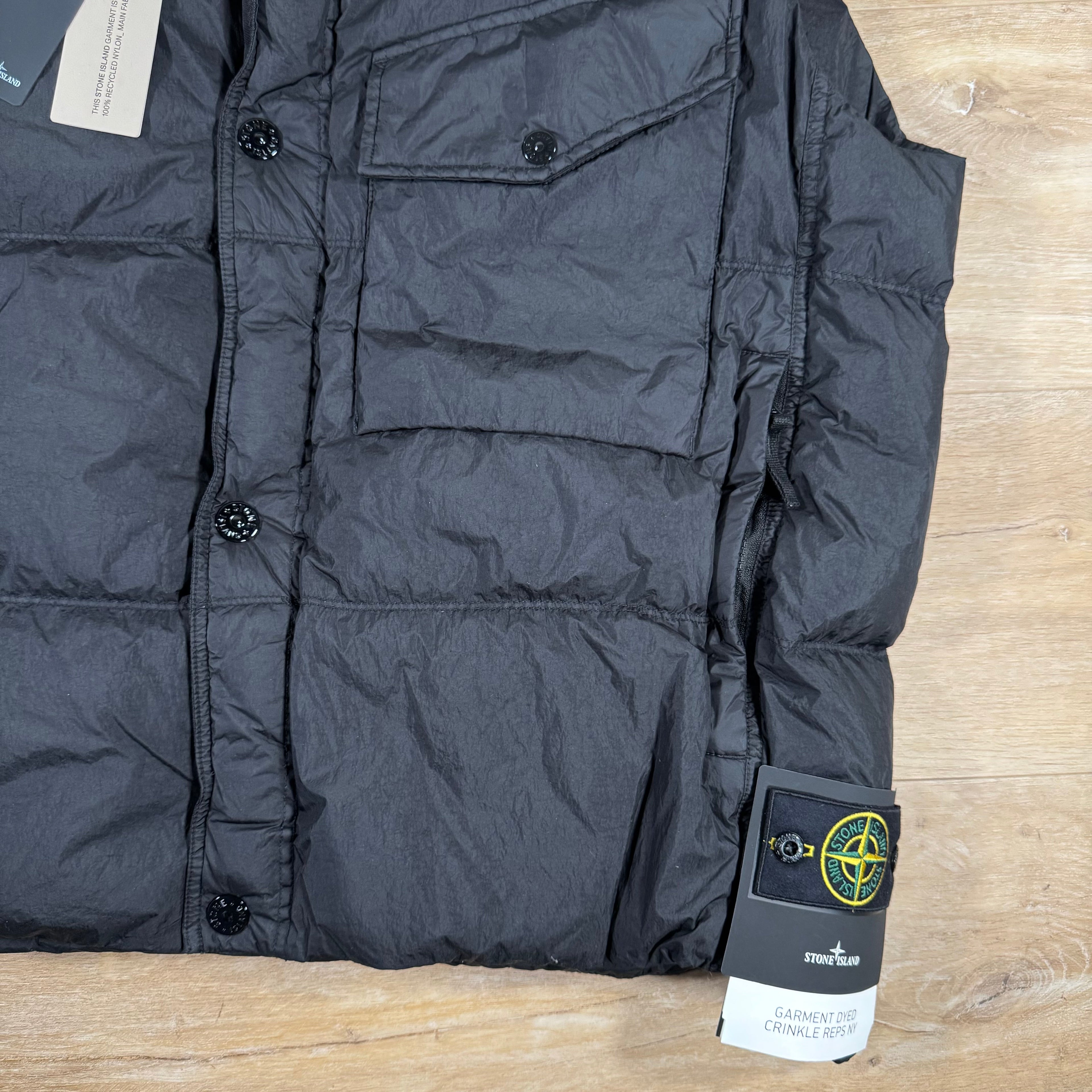 Stone Island Crinkle Reps NY Nylon Down Vest in Black Ironleague