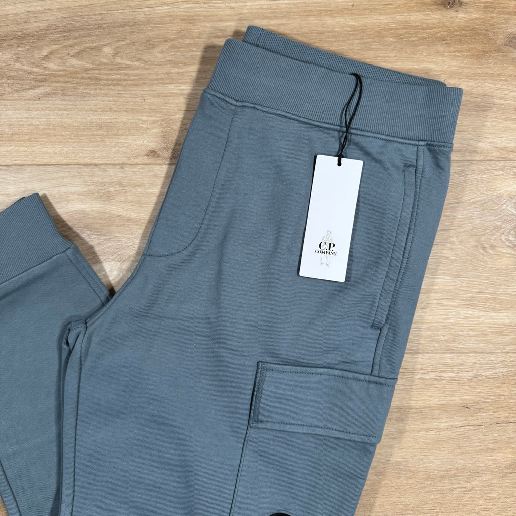 CP Company Diagonal Raised Fleece Lens Sweatpants in Stormy Weather - Blue Ironleague