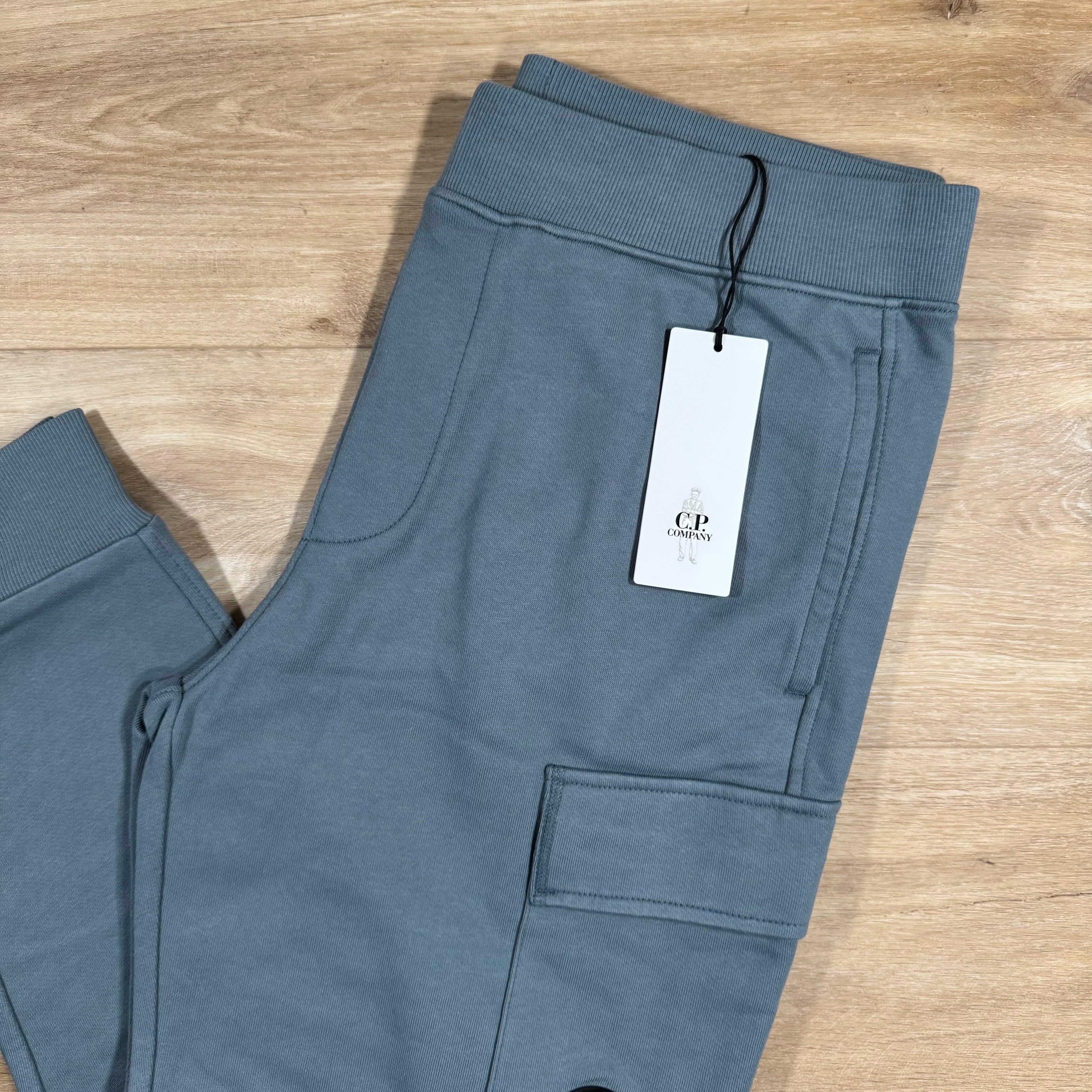 CP Company Diagonal Raised Fleece Lens Sweatpants in Stormy Weather - Blue Ironleague