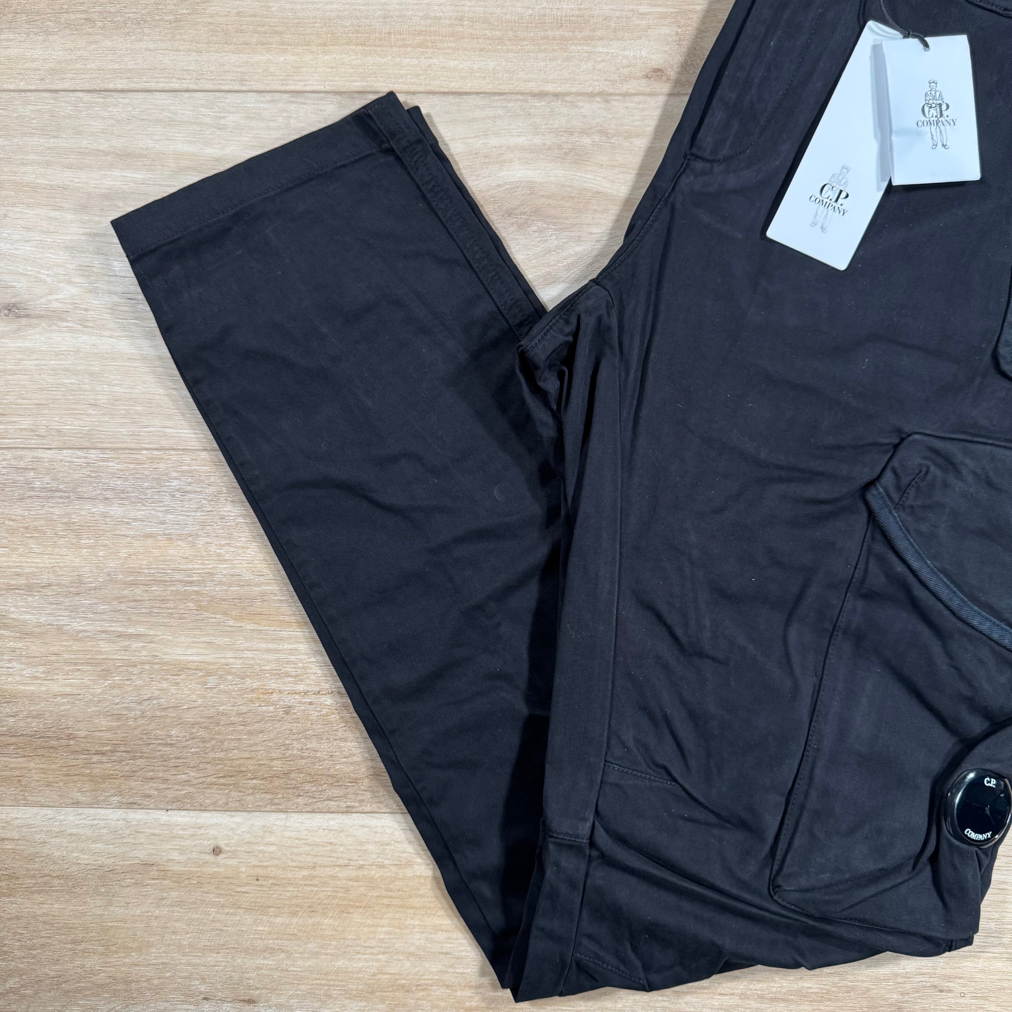 CP Company Stretch Sateen Utility Cargo Lens Pants in Black Ironleague