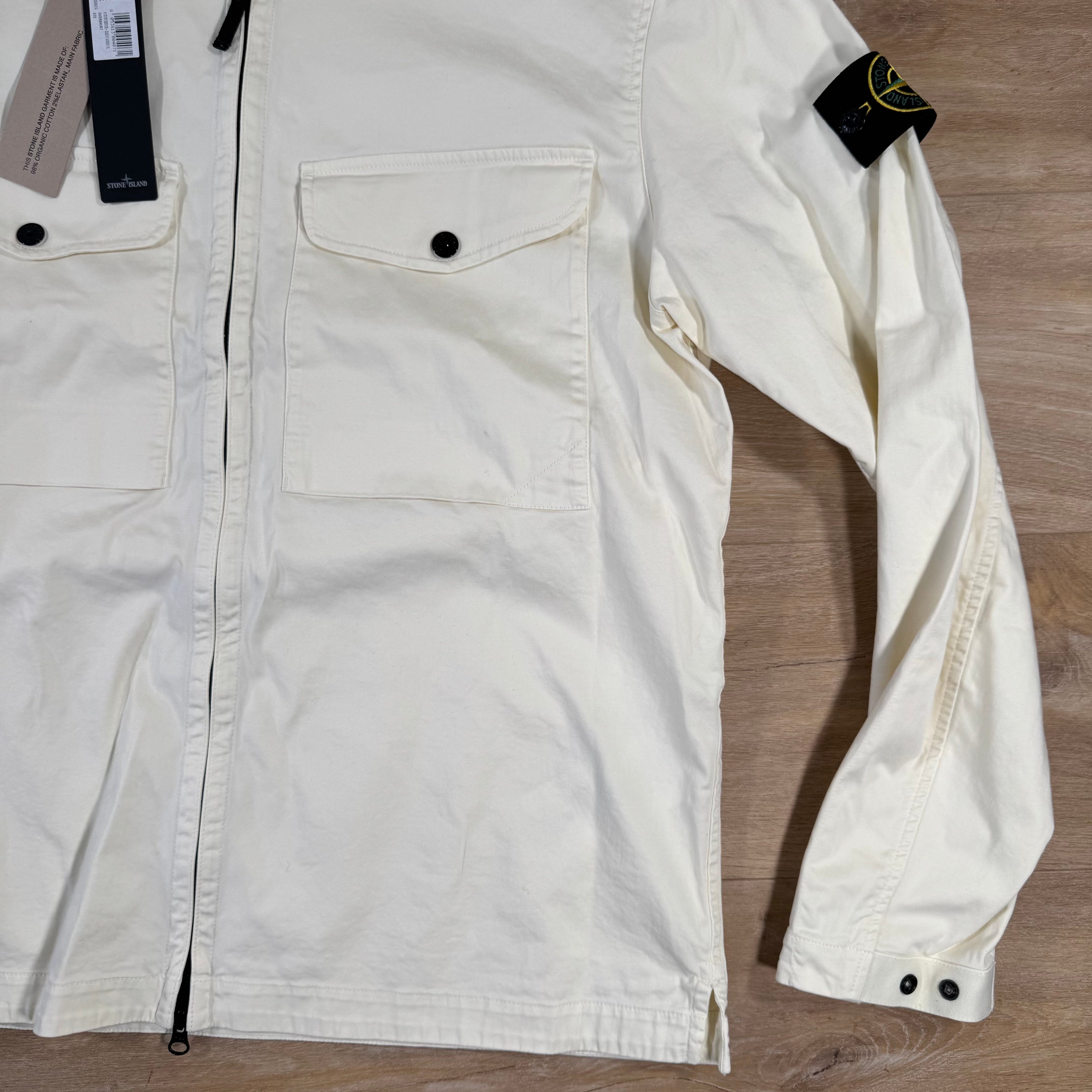 Stone Island Organic Stretch Cotton Overshirt in Ivory Ironleague
