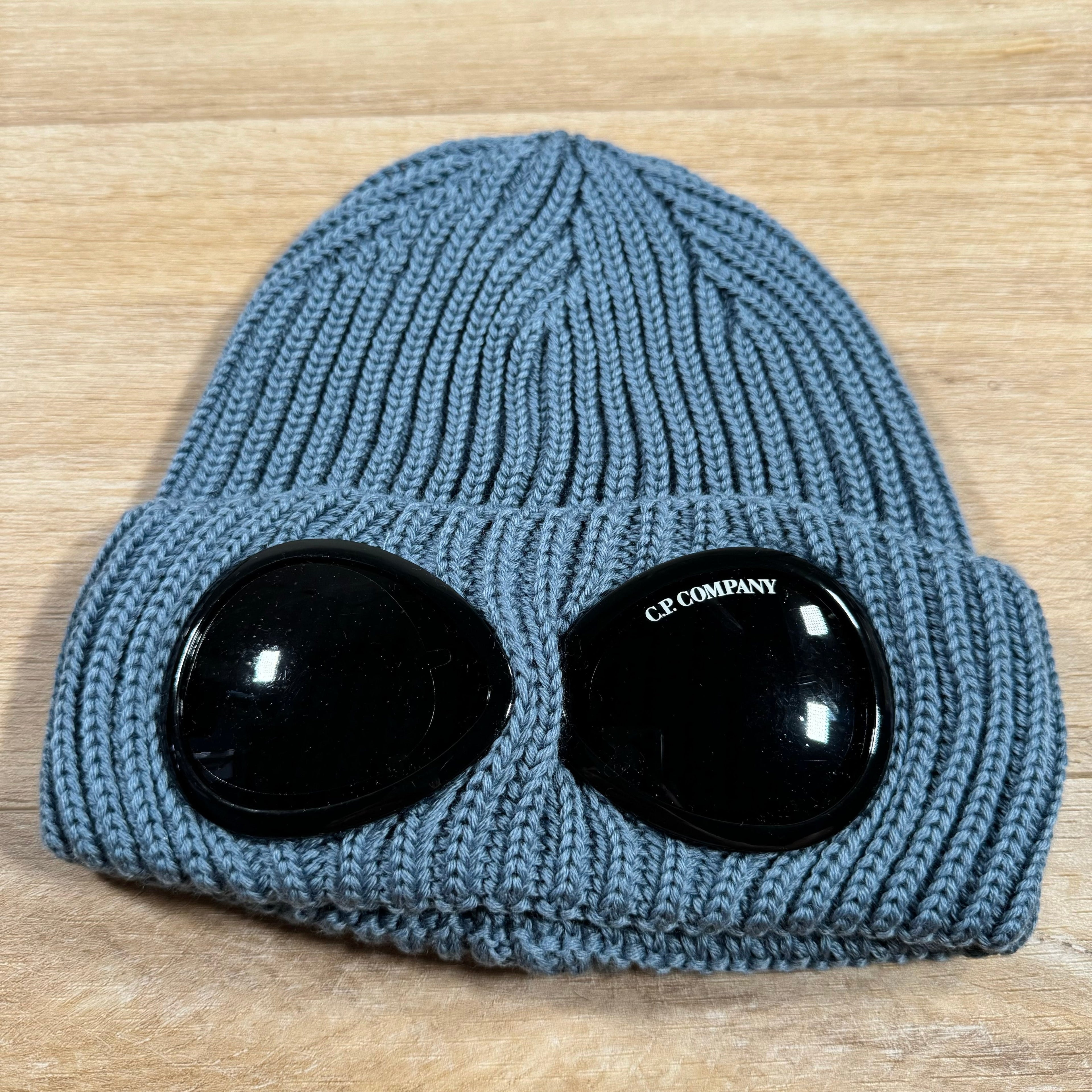 CP Company Extra Fine Merino Wool Goggle Beanie in Flint Stone Ironleague