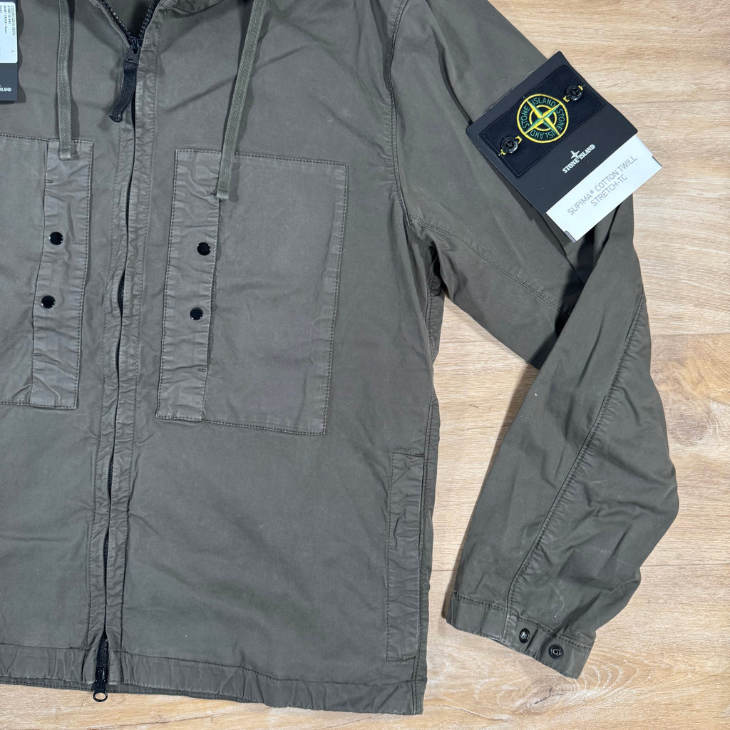Stone Island Supima Cotton Twill Stretch-TC Jacket in Military Green Ironleague