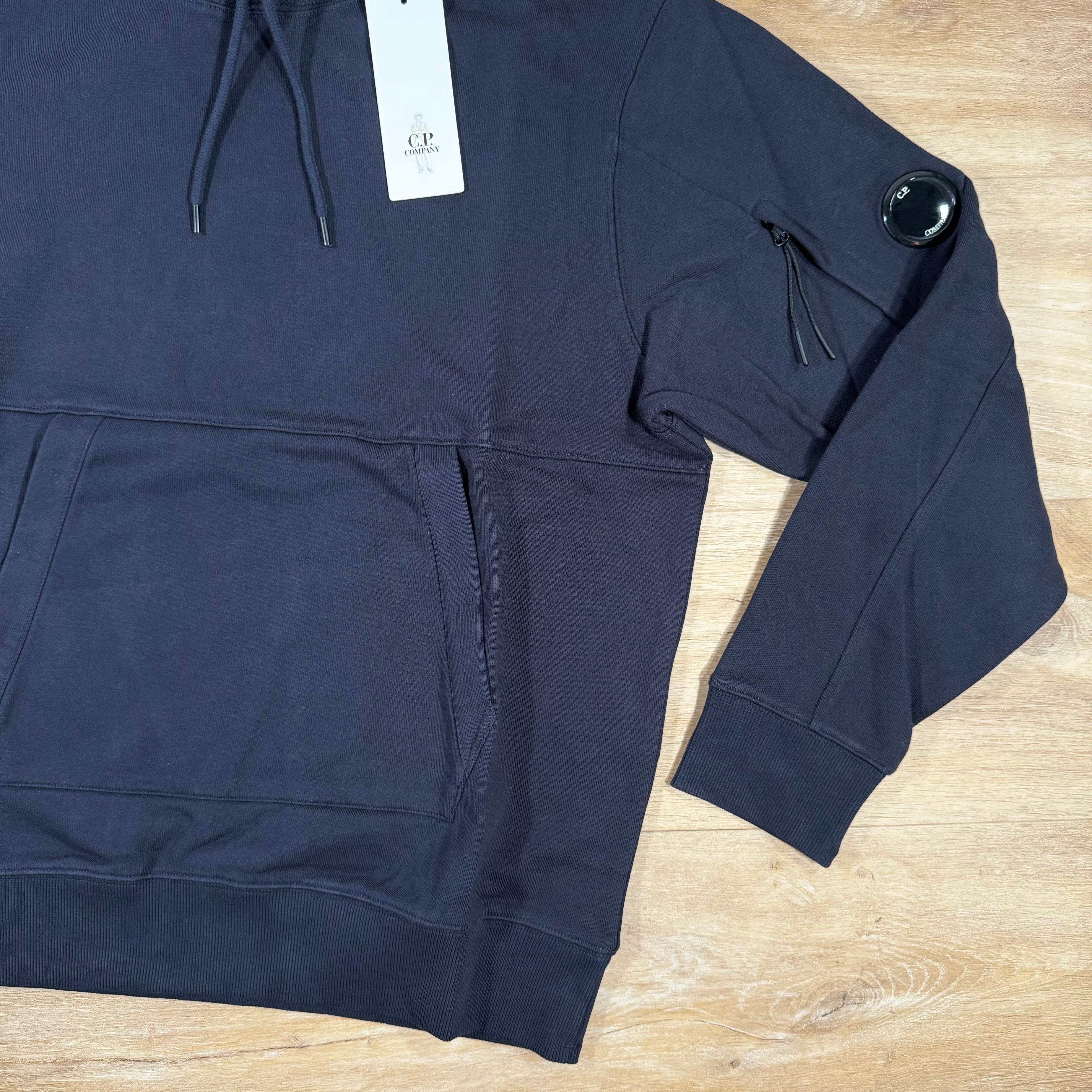 CP Company Diagonal Raised Fleece Lens Hoodie in Navy Ironleague