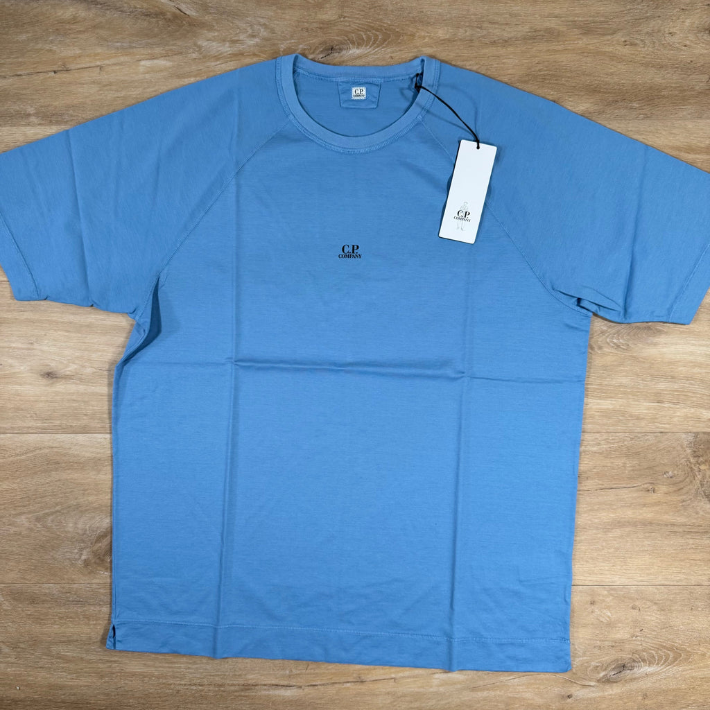 CP Company Micronet Jersey Raglan Logo T-Shirt in Pacific Coast - Light Blue Ironleague