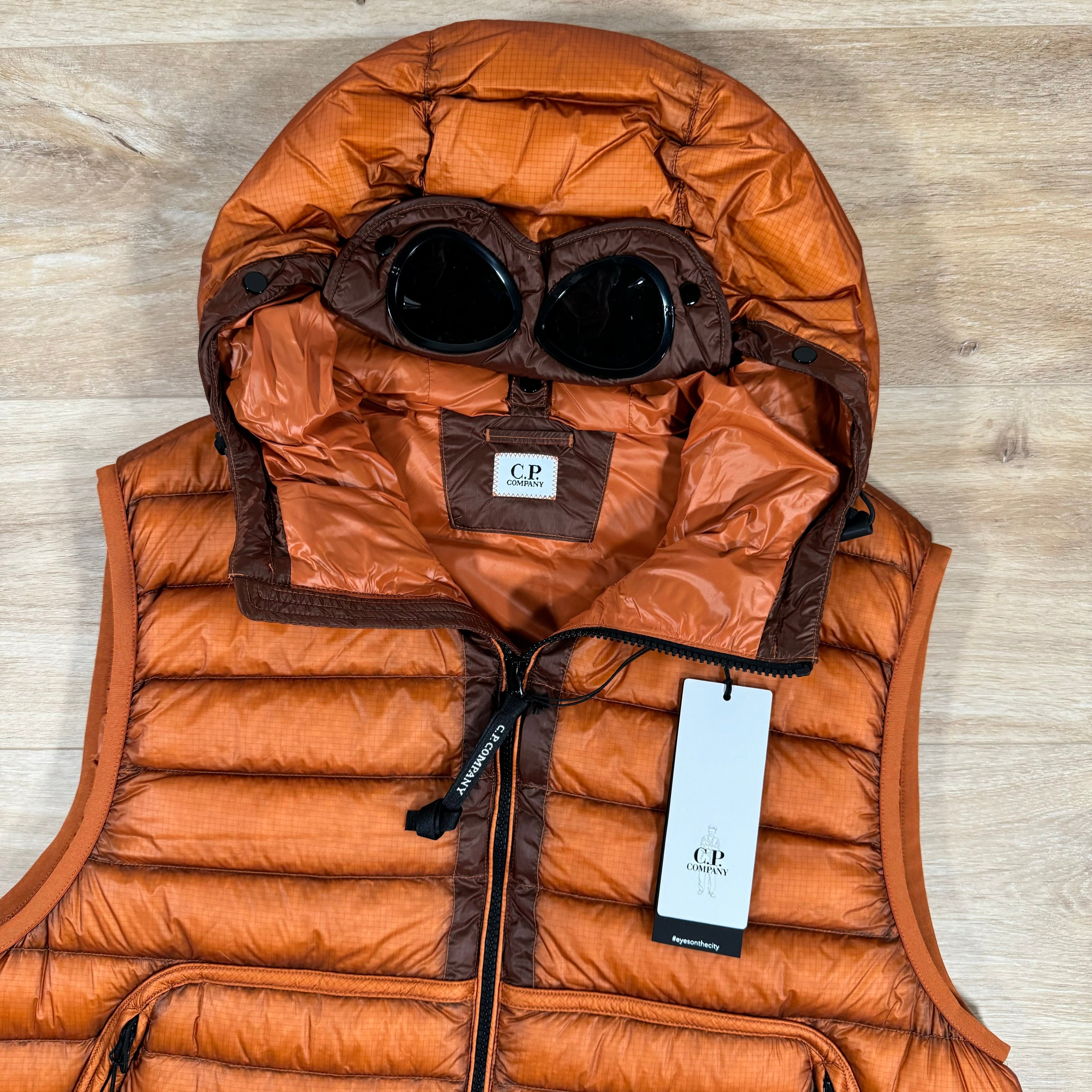 CP Company DD Shell Goggle Down Vest in Bombay Brown Ironleague