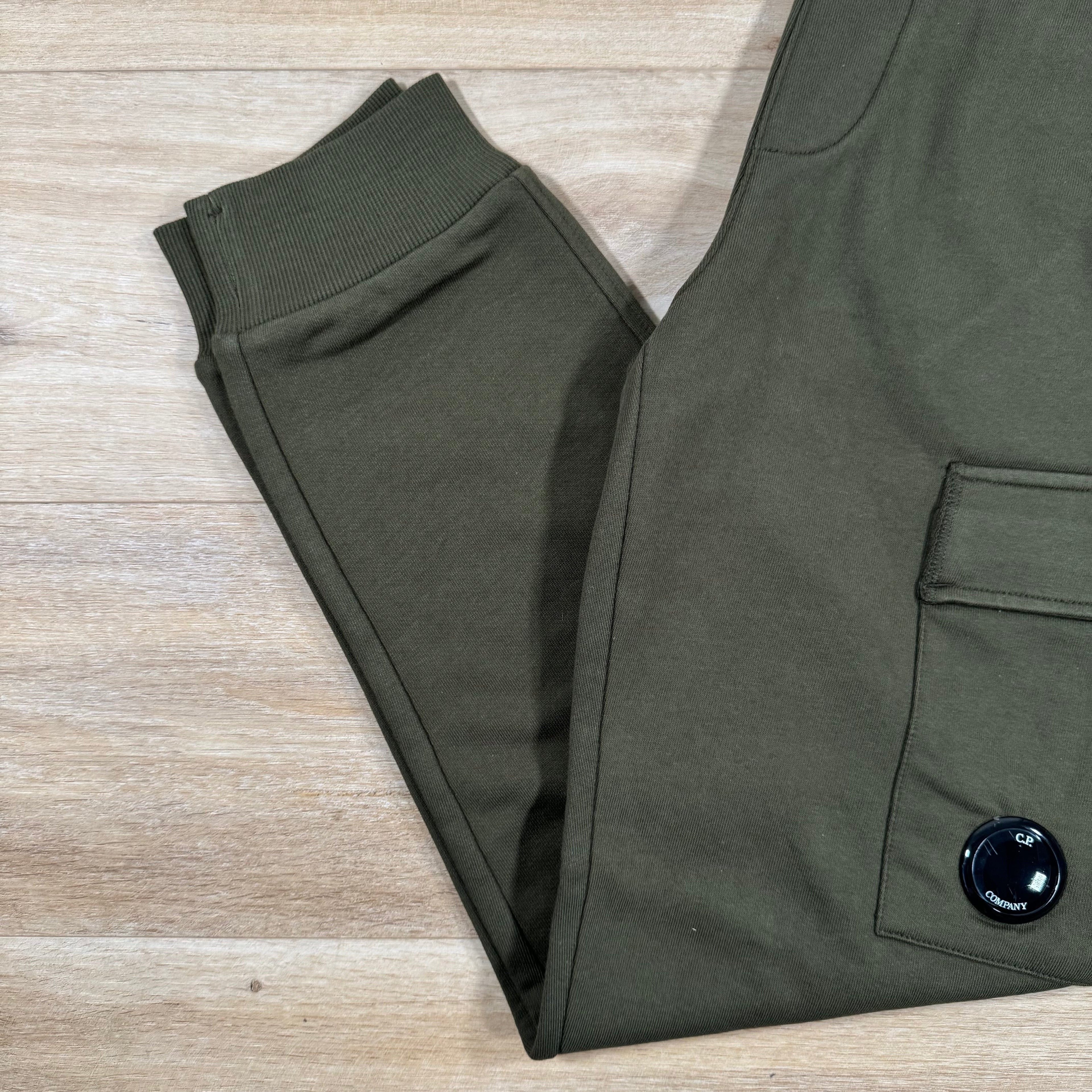 CP Company Diagonal Raised Fleece Lens Sweatpants in Ivy Green Ironleague