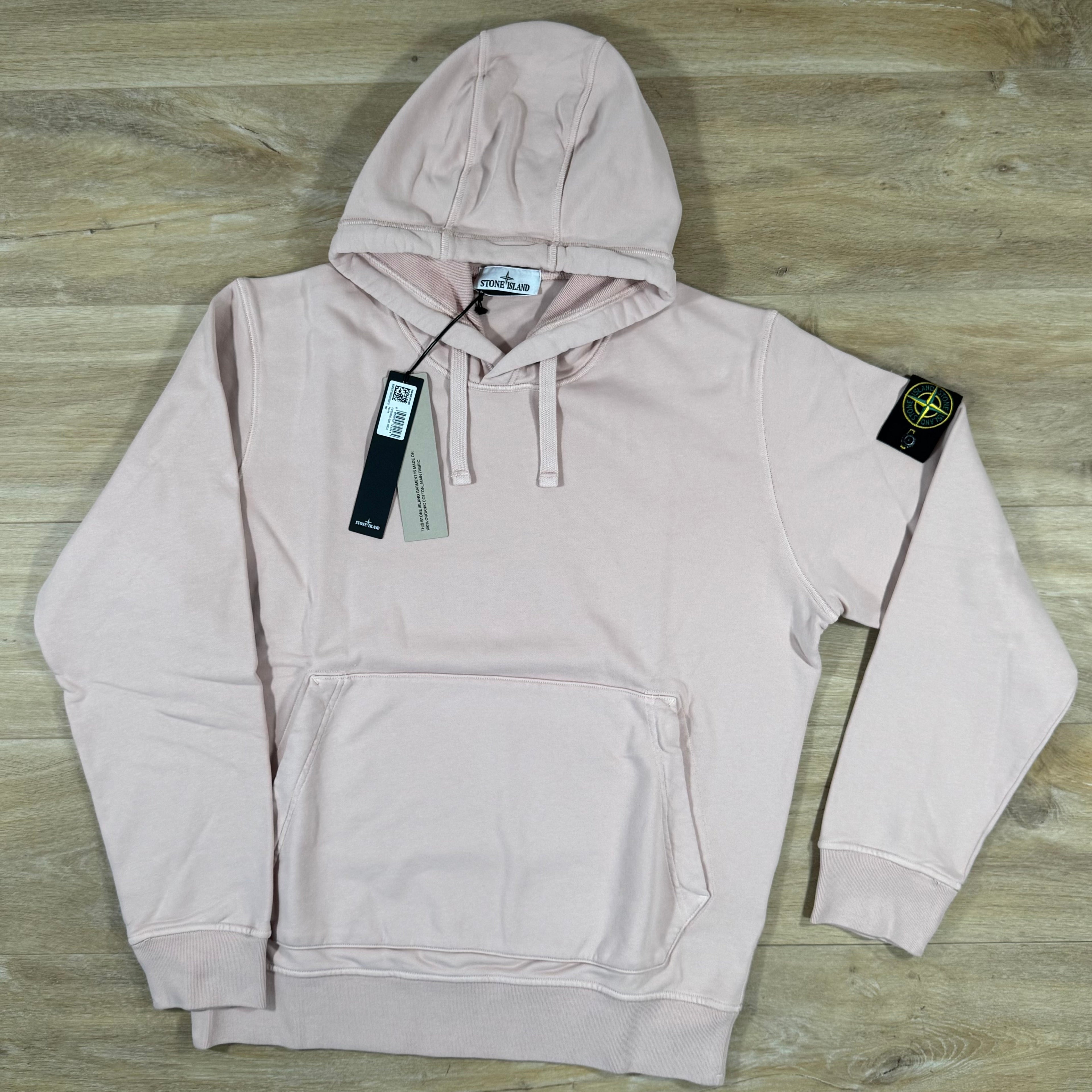 Stone Island Organic Cotton Fleece Pullover Hoodie in Antique Rose Ironleague