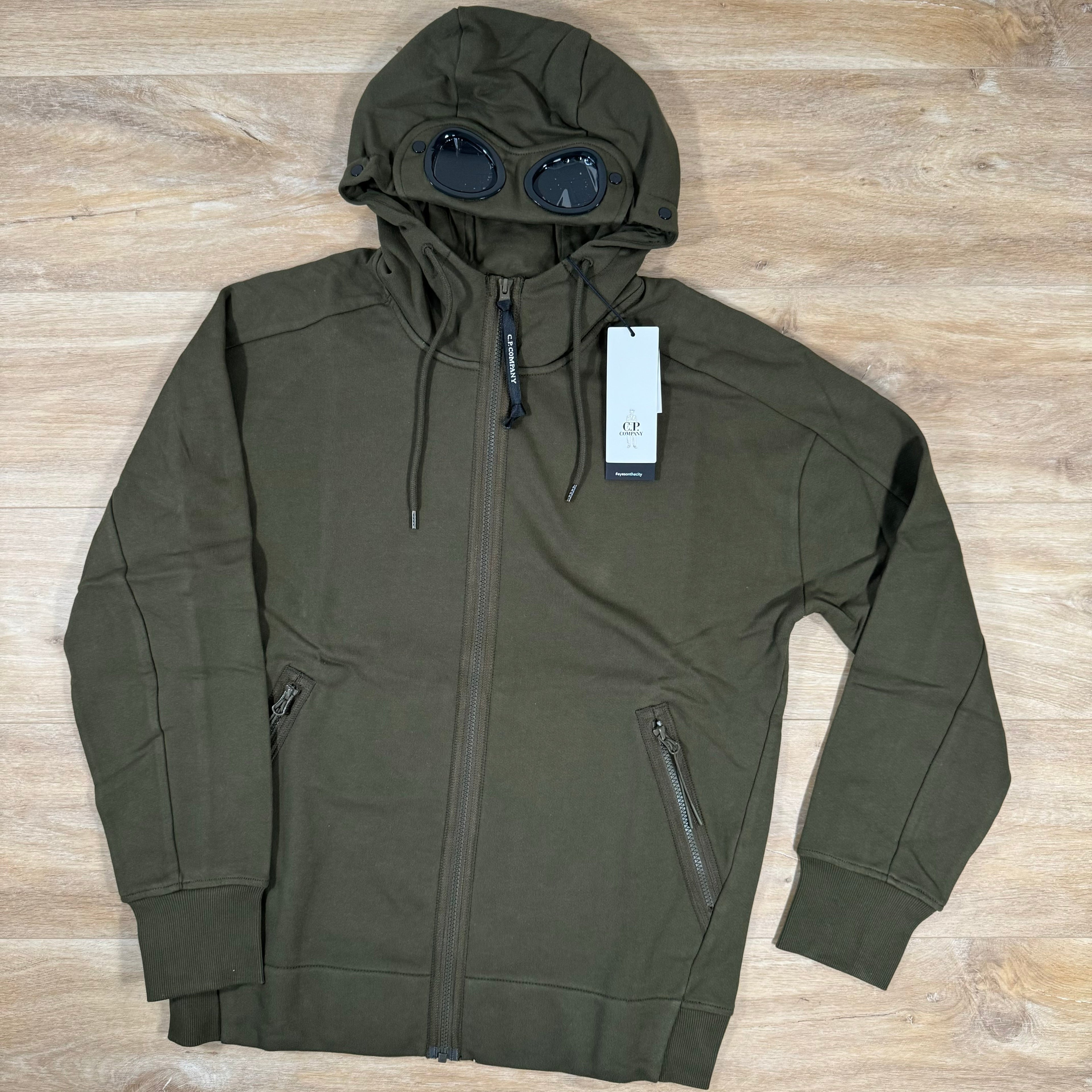 CP Company Diagonal Raised Zipped Goggle Hoodie in Ivy Green Ironleague
