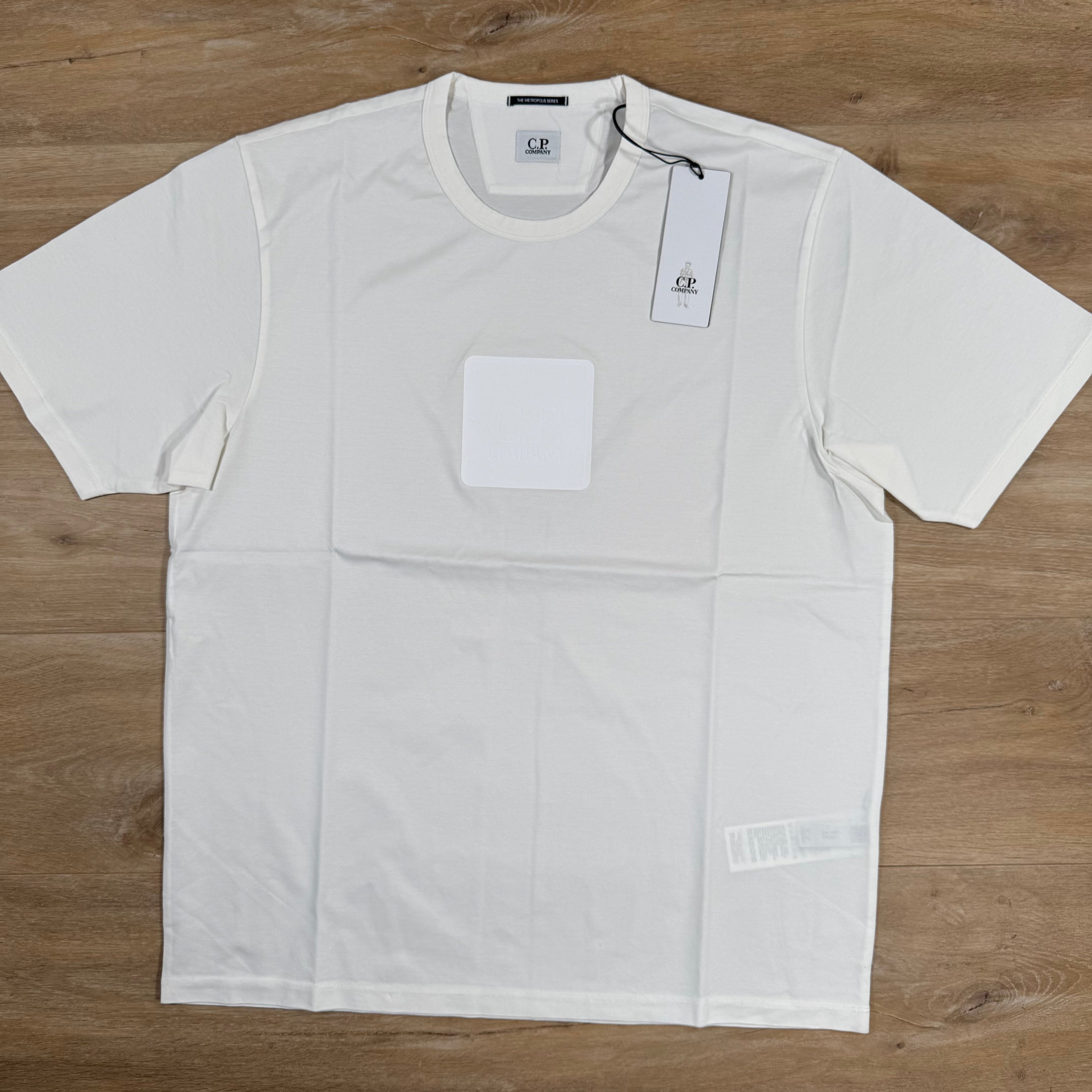 CP Company Metropolis Series Rubberized Logo T-Shirt in Gauze White Ironleague