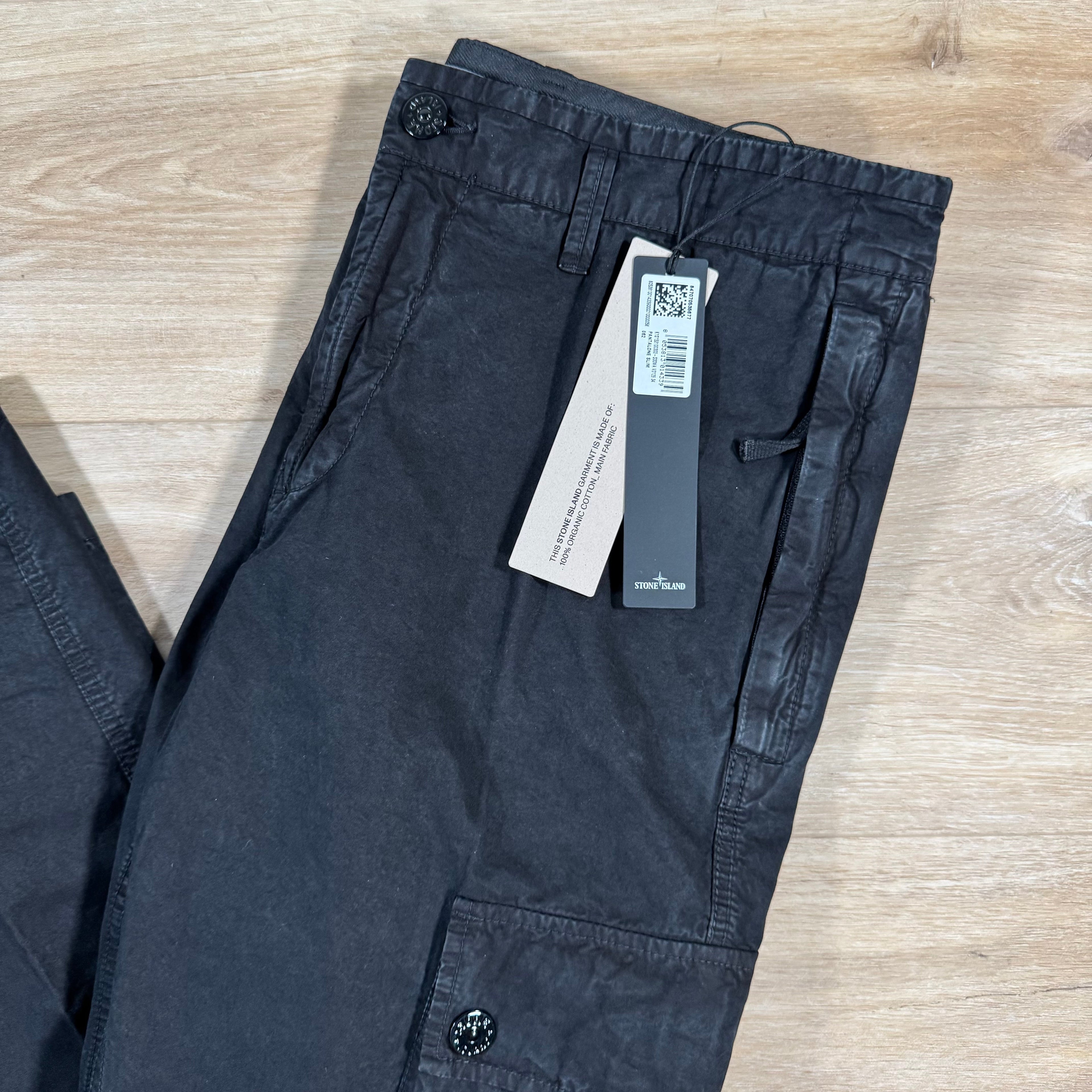Stone Island Brushed Cotton Old Treatment Cargo Trousers in Black Ironleague