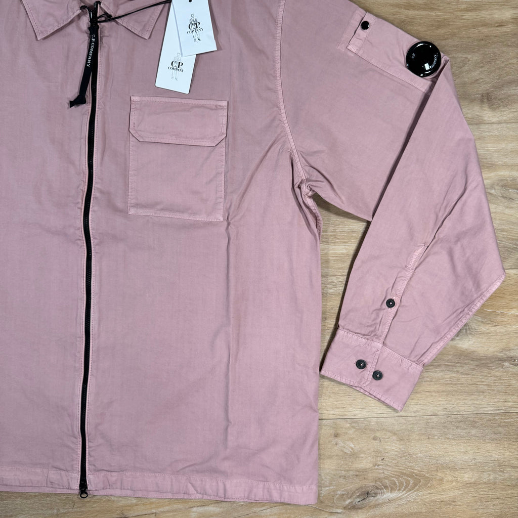 CP Company Organic Gabardine Lens Overshirt in Misty Rose - Pink Ironleague
