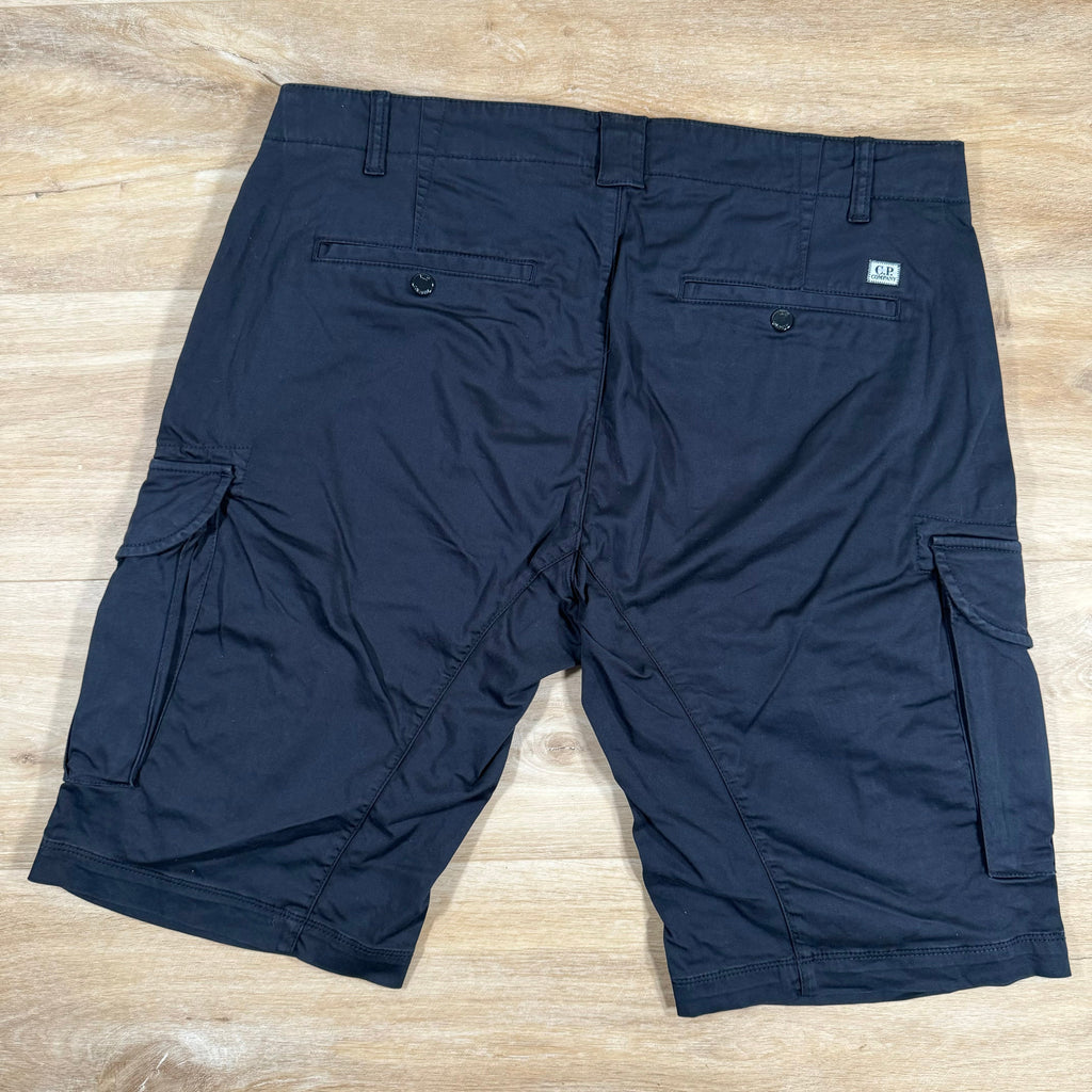 CP Company Stretch Sateen Lens Cargo Shorts in Navy Ironleague