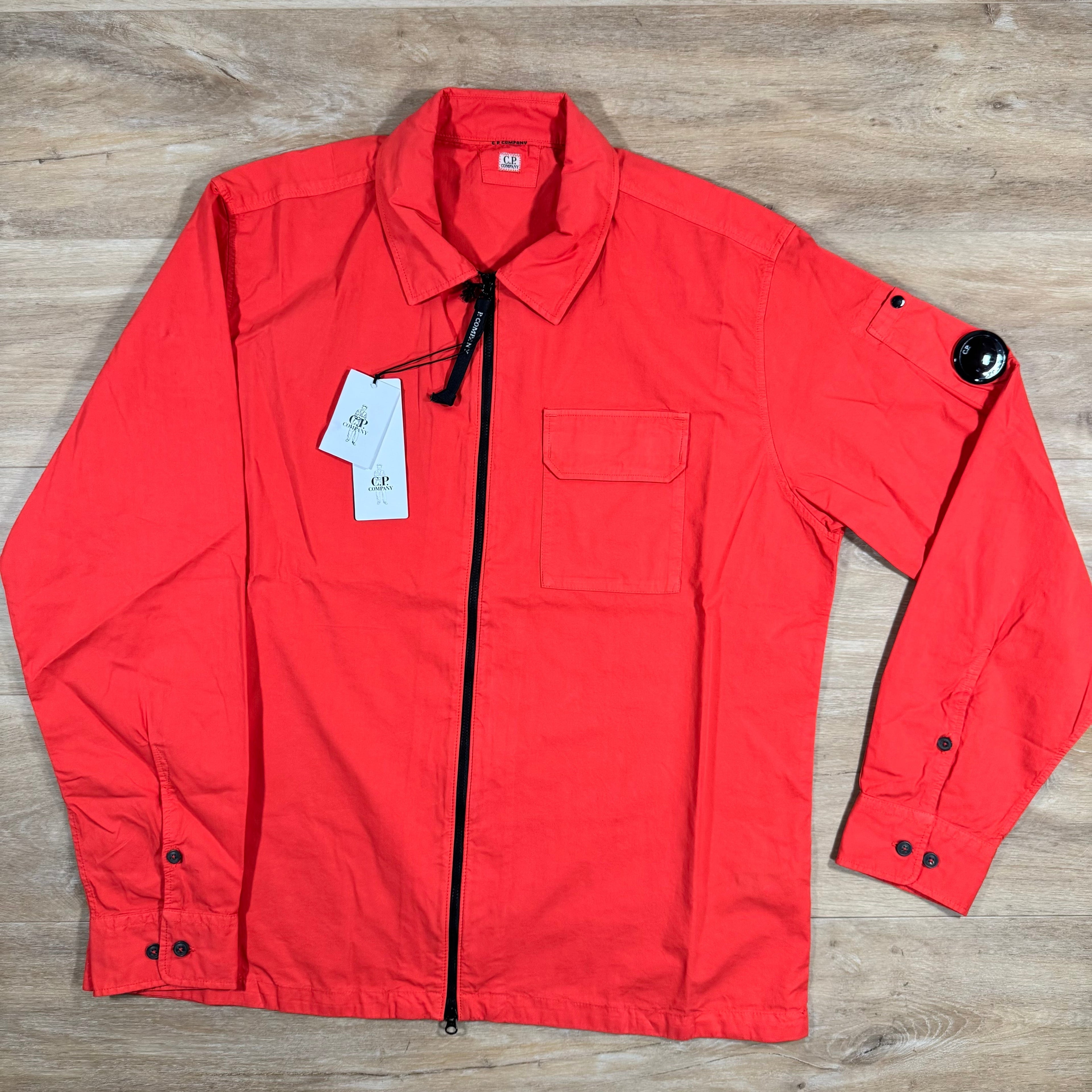 CP Company Organic Gabardine Lens Overshirt in Poinciana Orange Ironleague