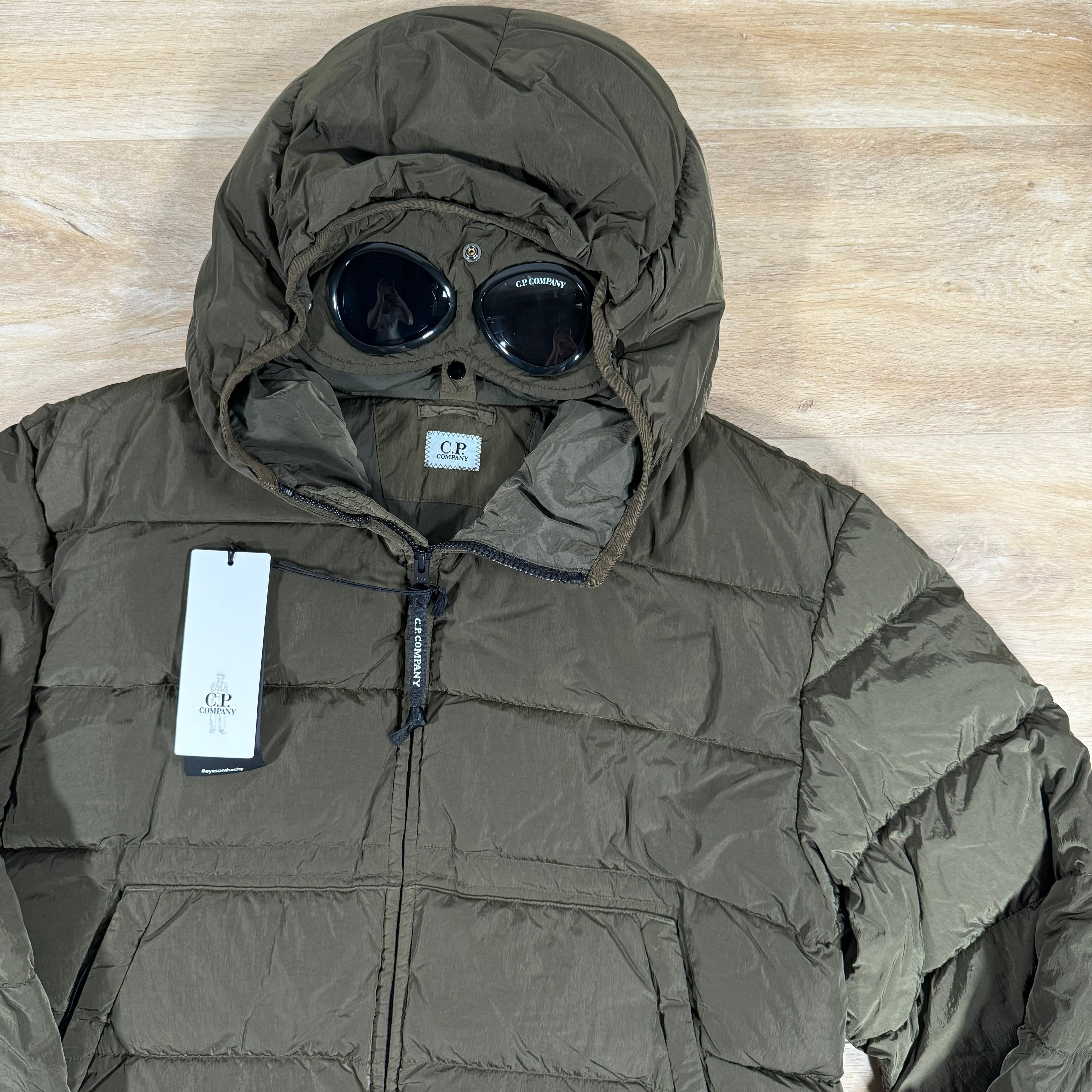 CP Company Chrome-R Goggle Down Jacket in Ivy Green Ironleague