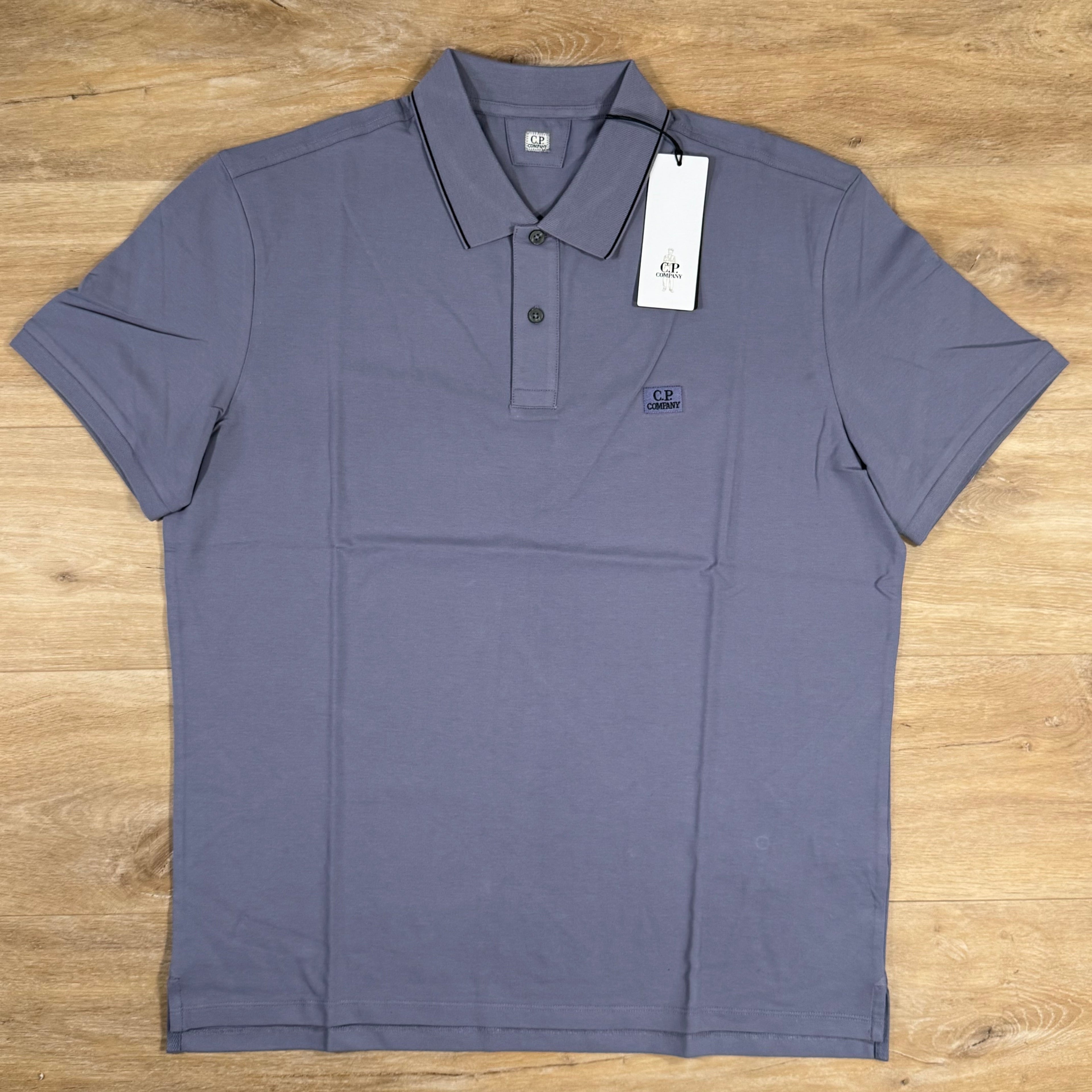 CP Company Stretch Piquet Striped Collar Polo Shirt in Lavender Violet Ironleague