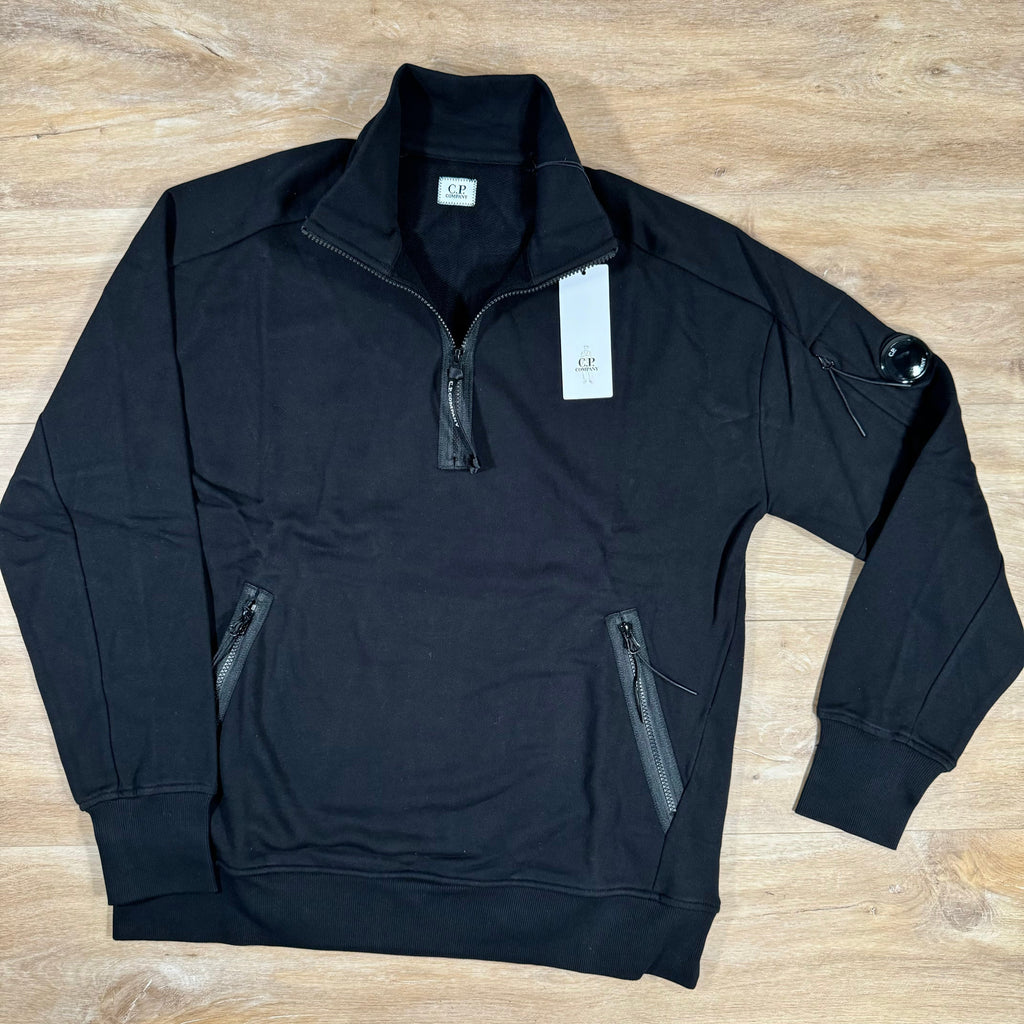 CP Company Diagonal Raised Half-Zipped Lens Sweatshirt in Black Ironleague