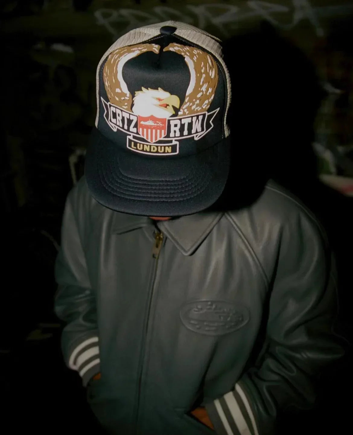 Corteiz Eagle Trucker Cap - Black/Beige Ironleague