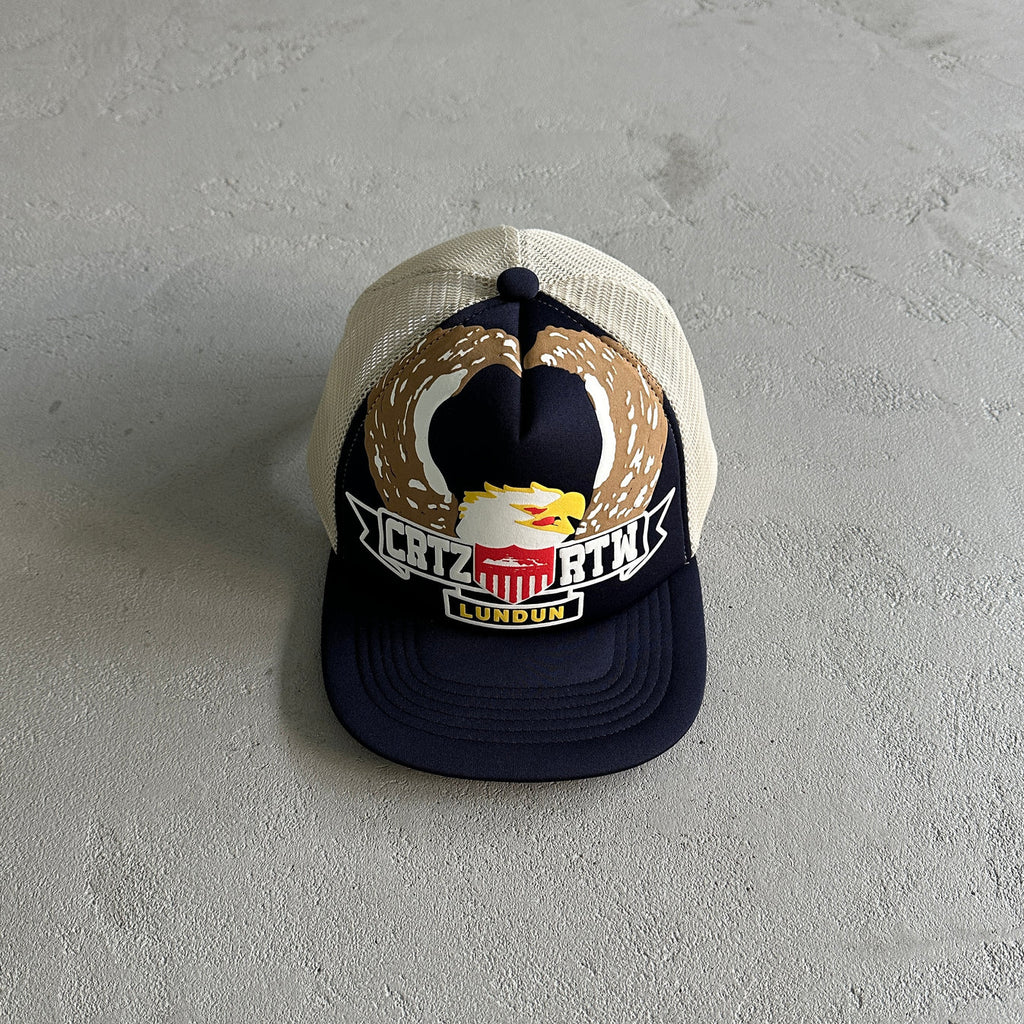 Corteiz Eagle Trucker Cap - Black/Beige Ironleague