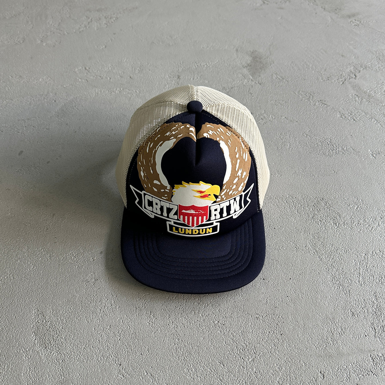 Corteiz Eagle Trucker Cap - Black/Beige Ironleague