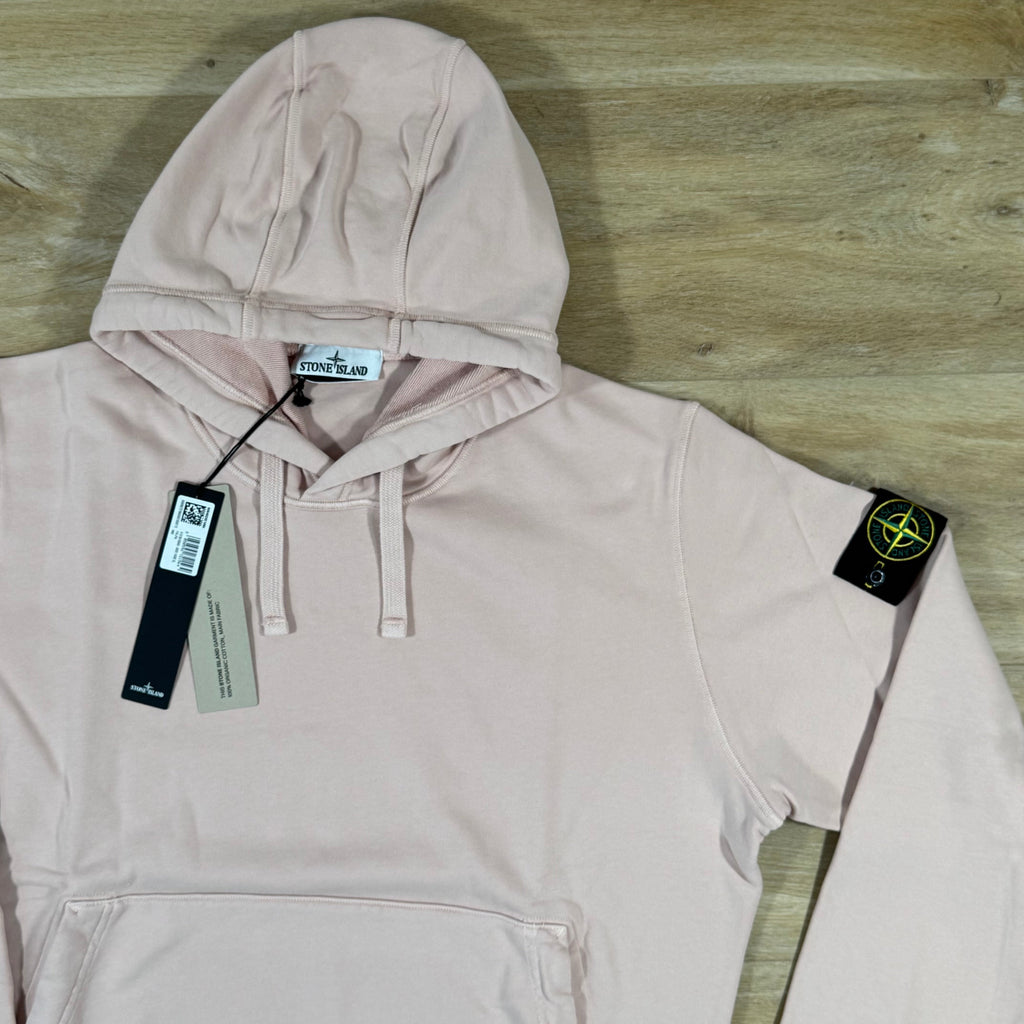 Stone Island Organic Cotton Fleece Pullover Hoodie in Antique Rose Ironleague
