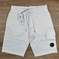 CP Company Light Fleece Cargo Lens Shorts in Gauze White Ironleague