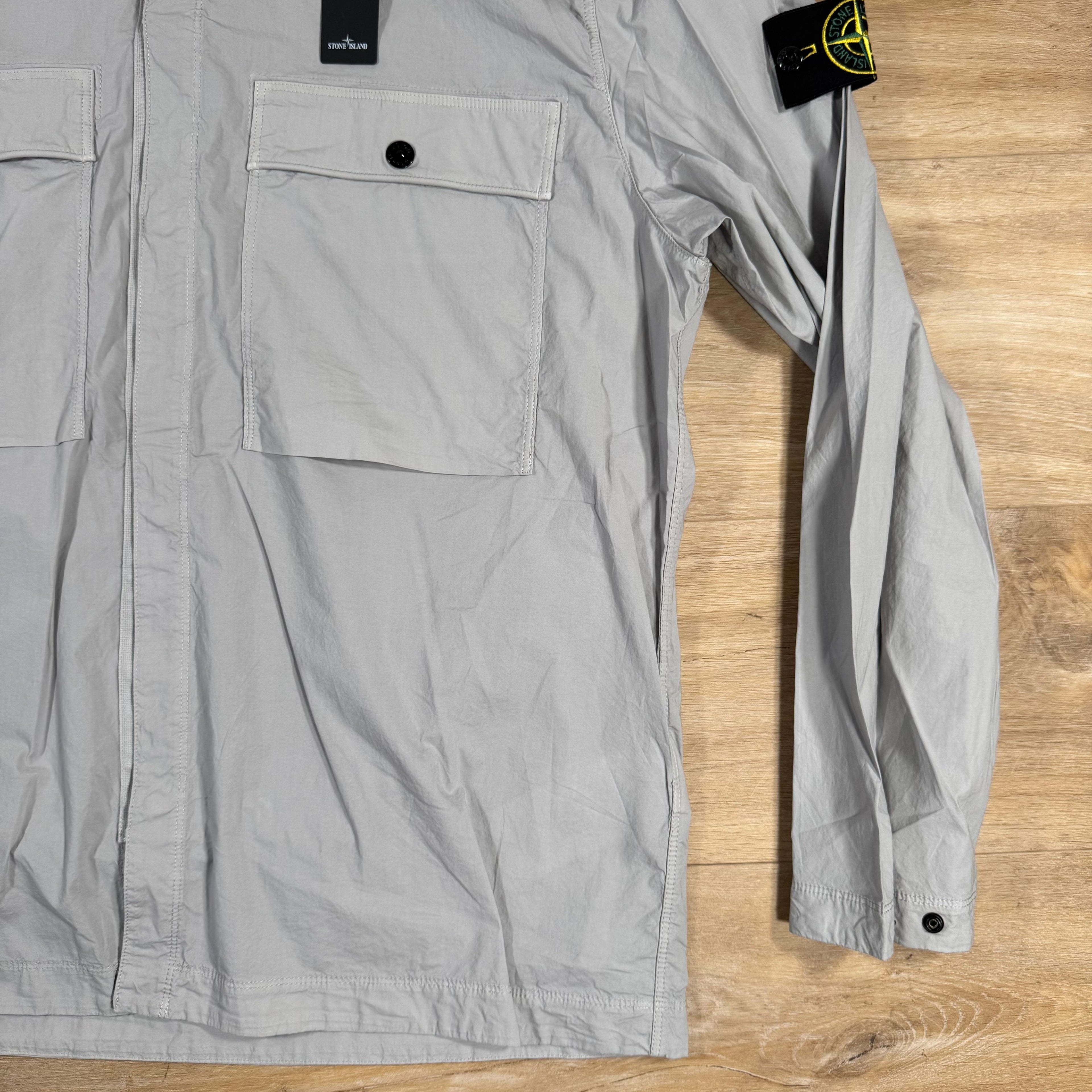 Stone Island Supima Twill Stretch-TC Overshirt in Pearl Grey Ironleague