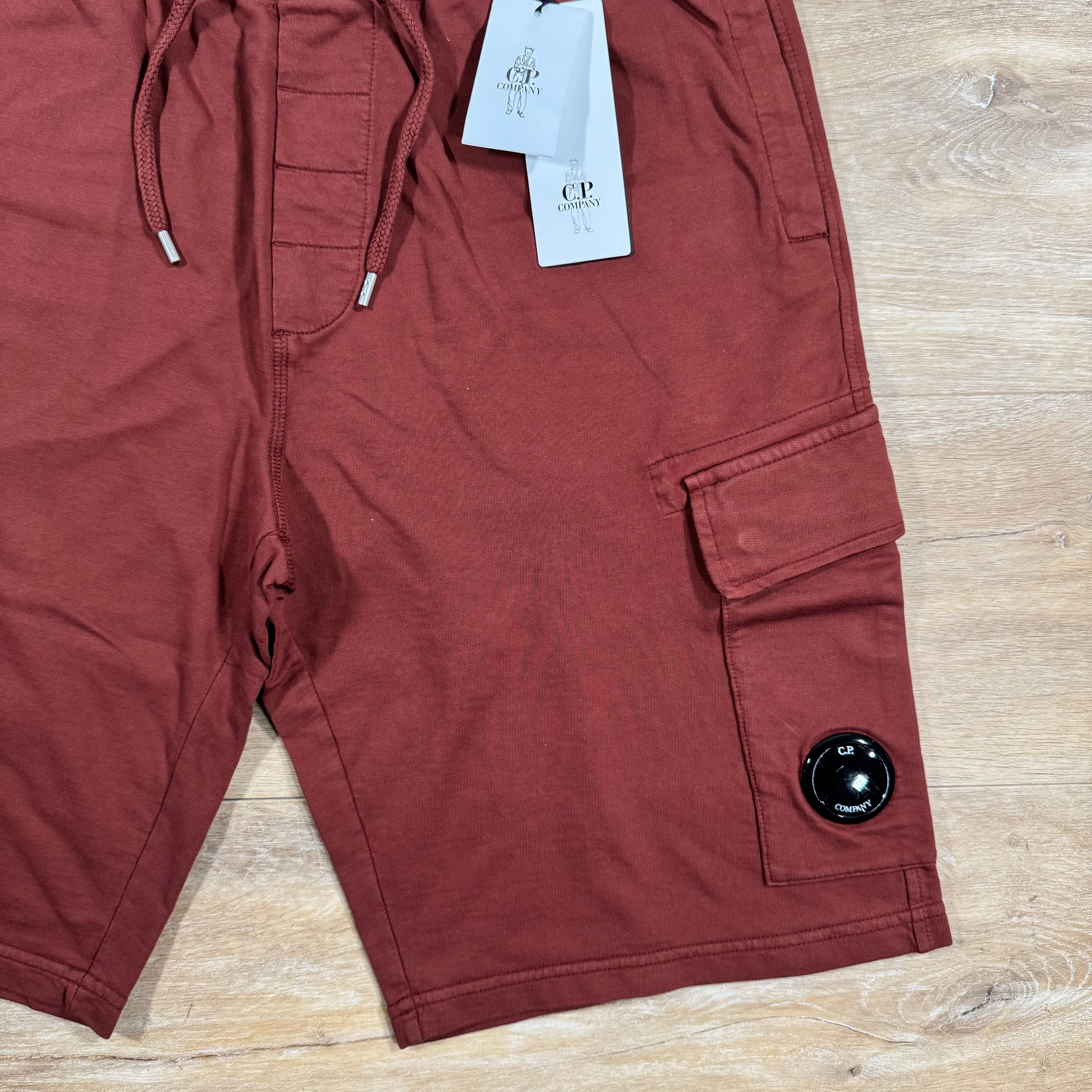 CP Company Light Fleece Cargo Lens Shorts in Sable - Brown Ironleague