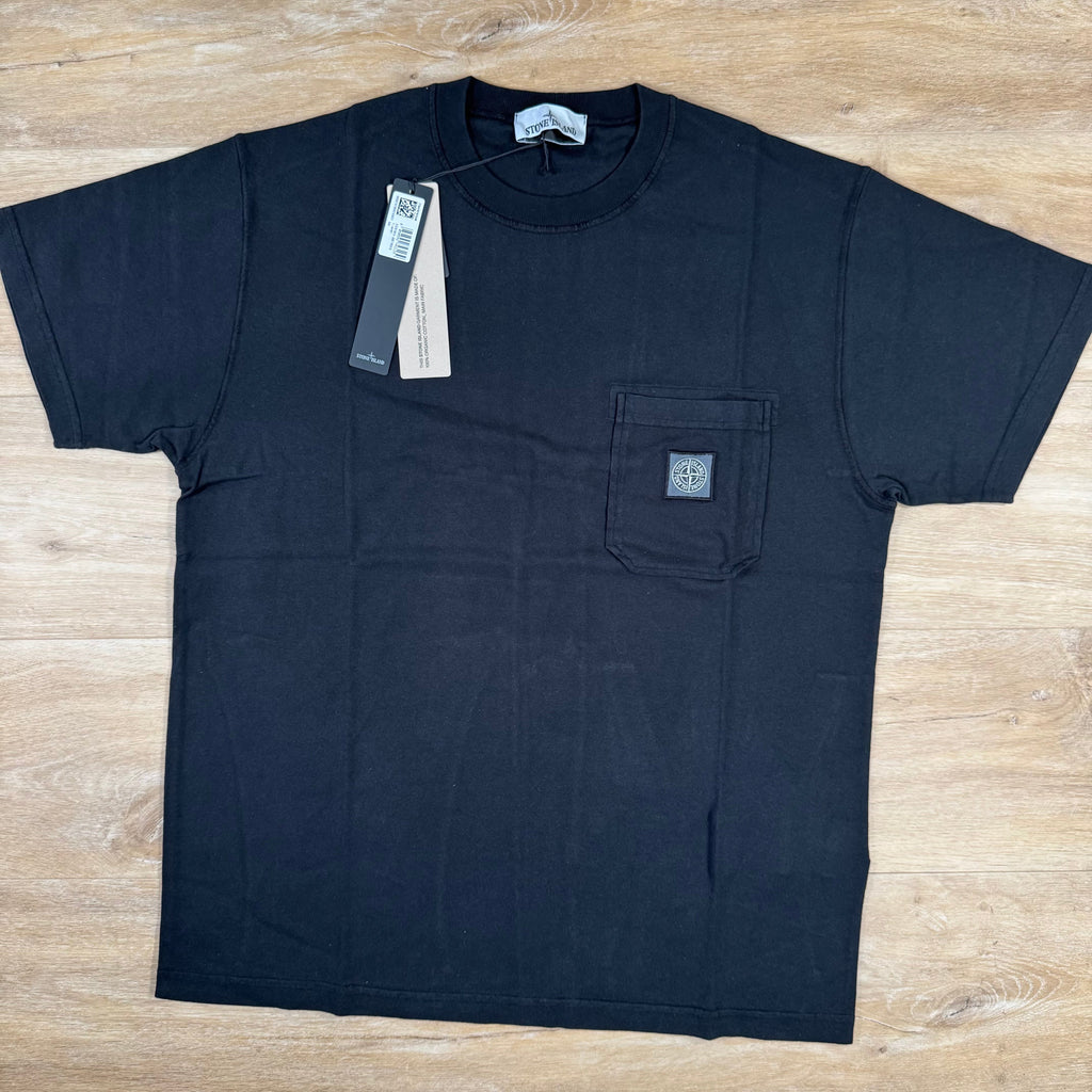 Stone Island Organic Cotton Fissato Effect T-Shirt in Black Ironleague