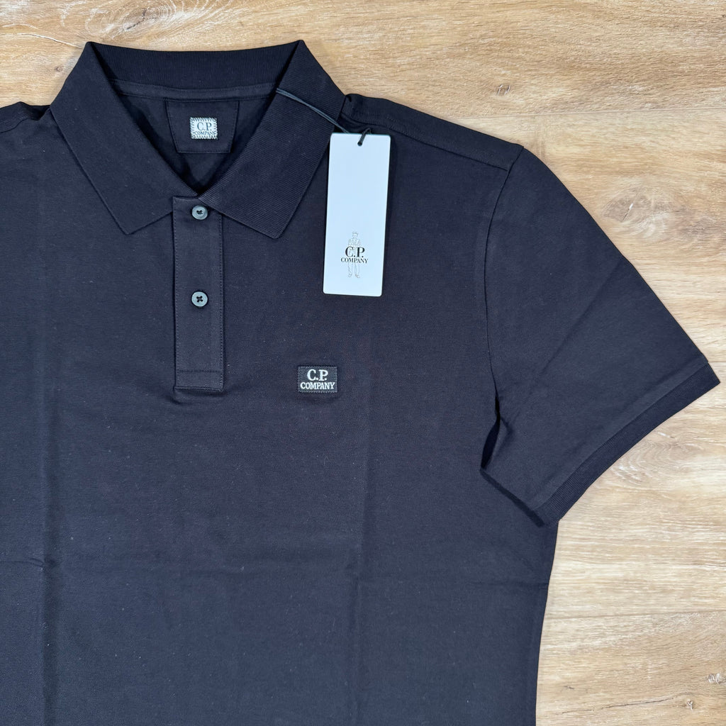 CP Company Stretch Piquet Logo Polo Shirt in Black Ironleague