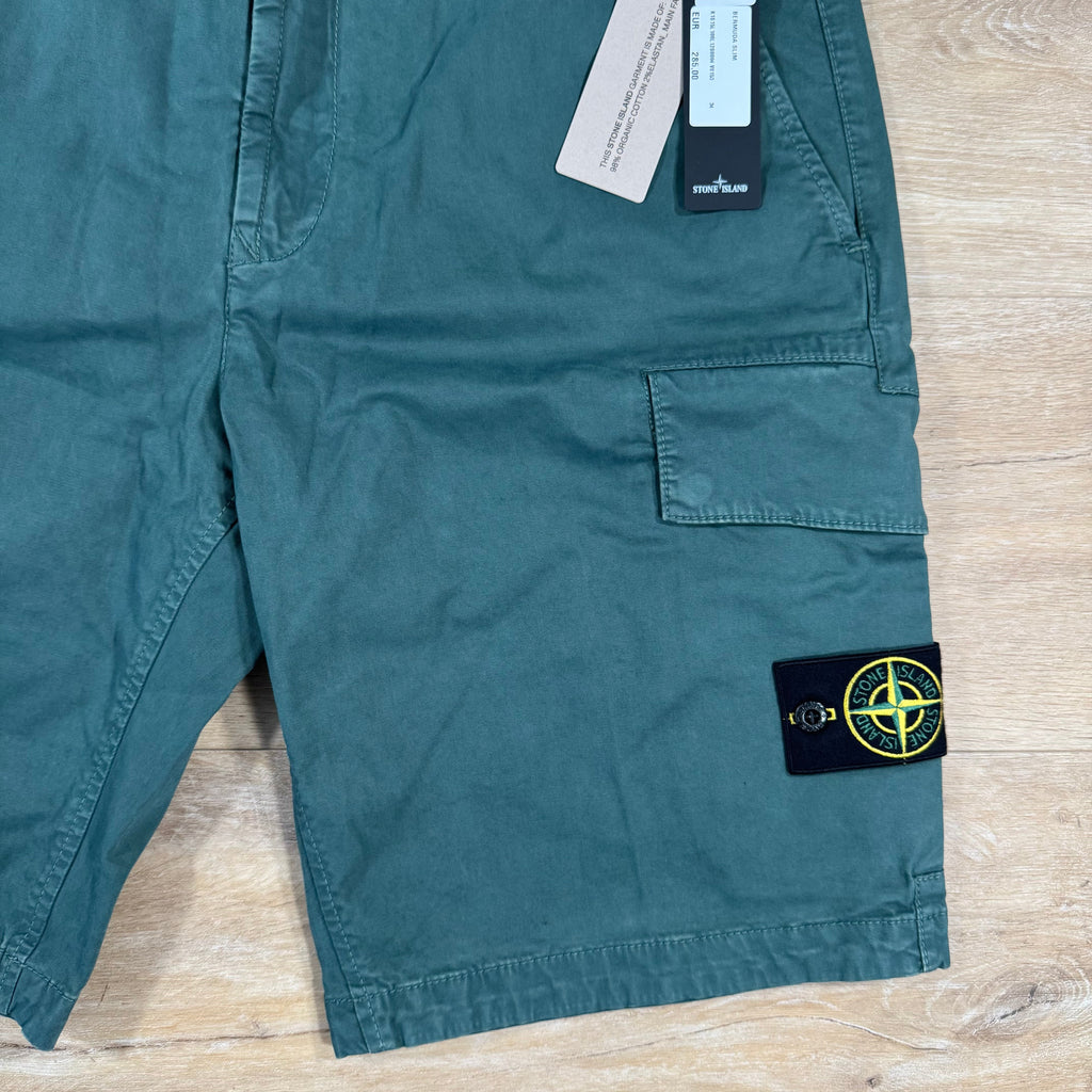 Stone Island Stretch Twill Cargo Shorts in Bottle Green Ironleague
