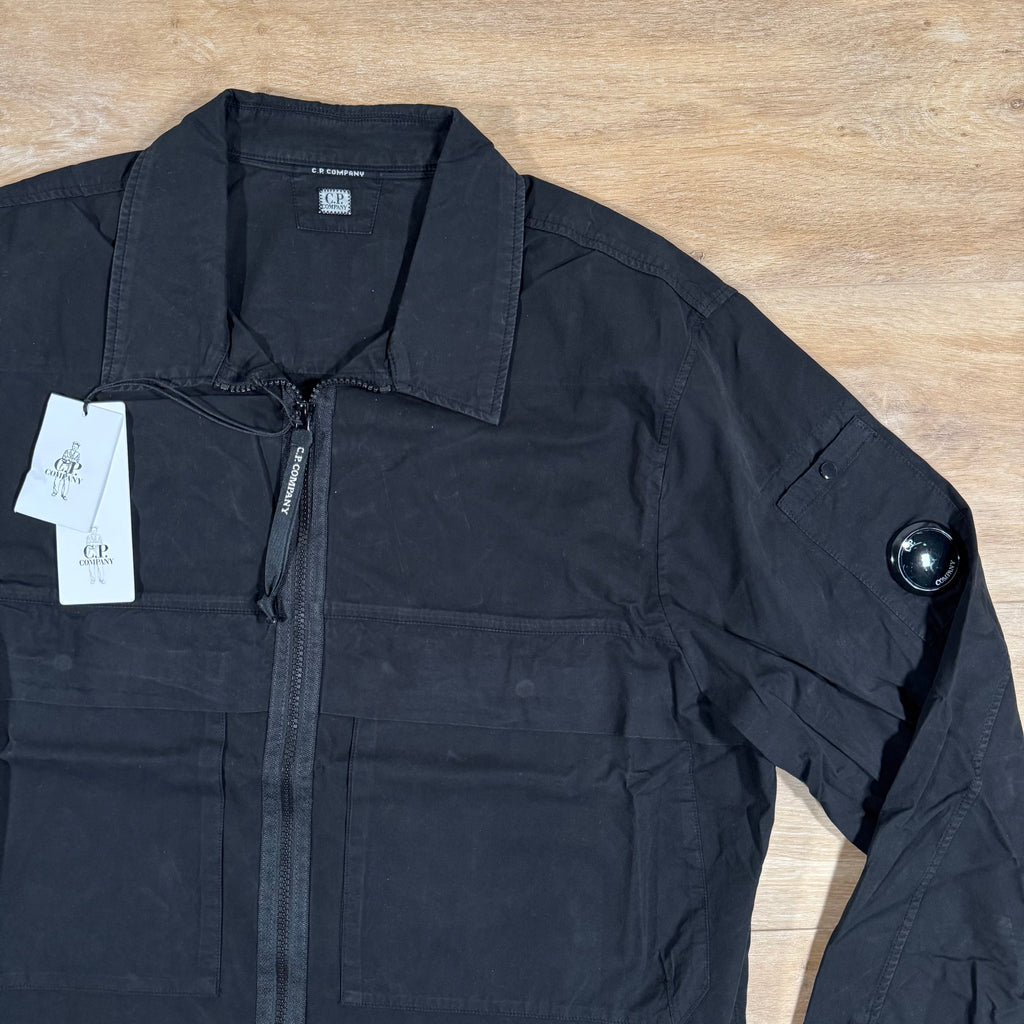 CP Company Gabardine Utility Lens Overshirt in Black Ironleague