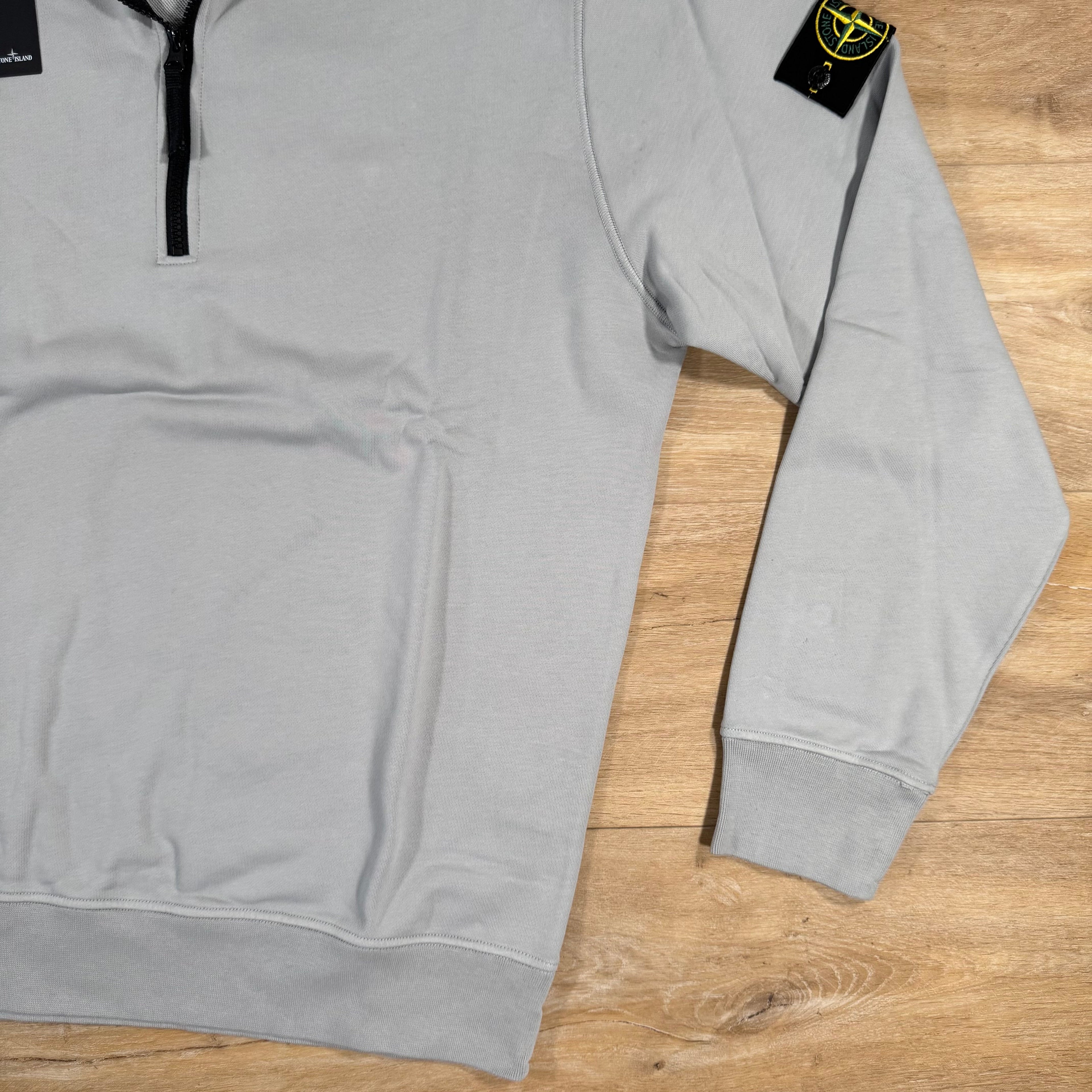Stone Island Organic Cotton Half-Zip Sweatshirt in Pearl Grey Ironleague